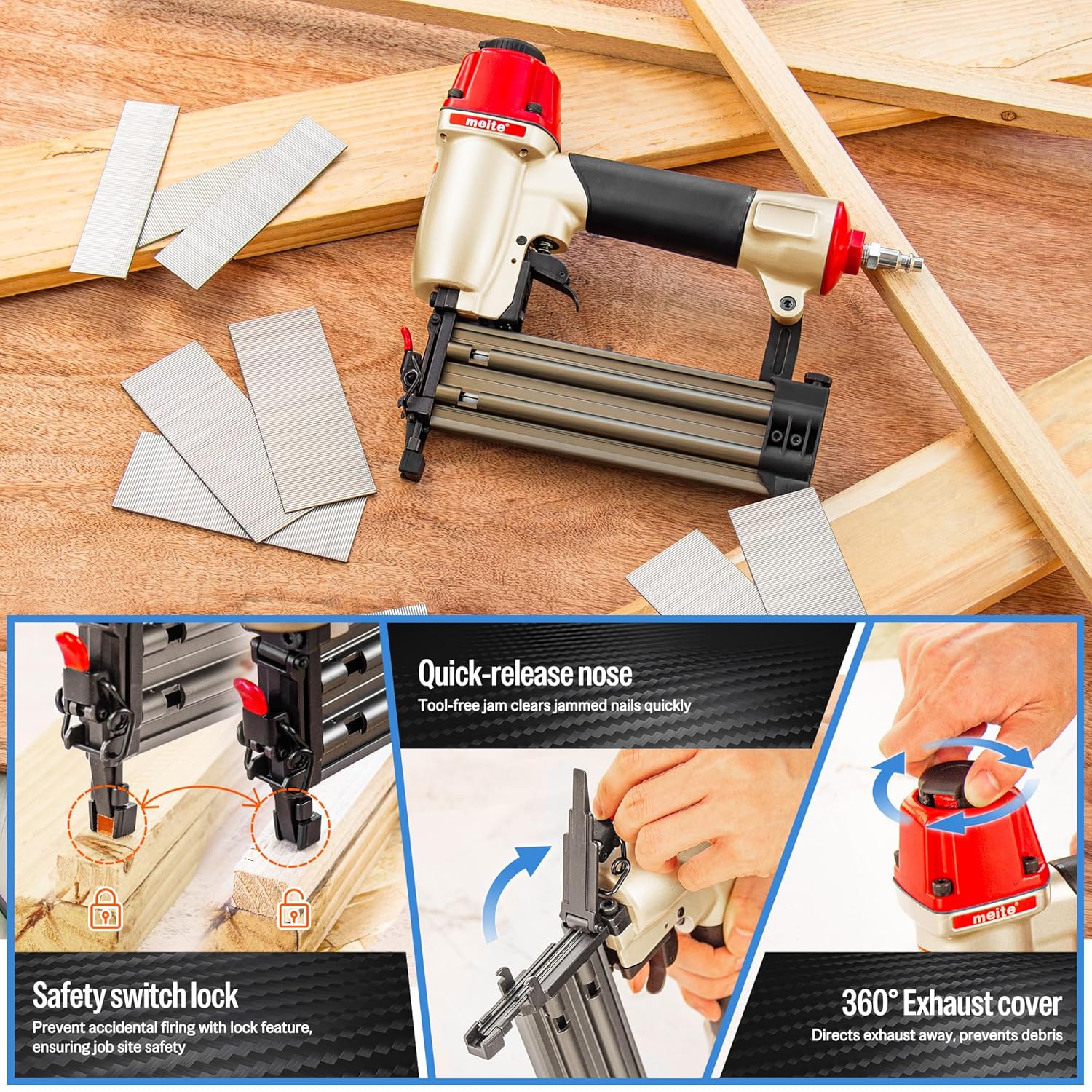 meite F50C Pneumatic Brad Nailer Kit Includes 2,000 Pcs 18 Gauge Stainless Steel Brad Nails 2-Inch, Ideal for Trim Work Furniture Building & DIY Projects