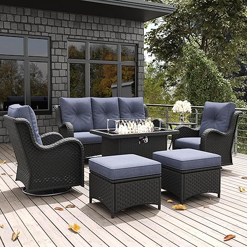 LayinSun 7 Pieces Outdoor Patio Furniture Set with Fire Pit