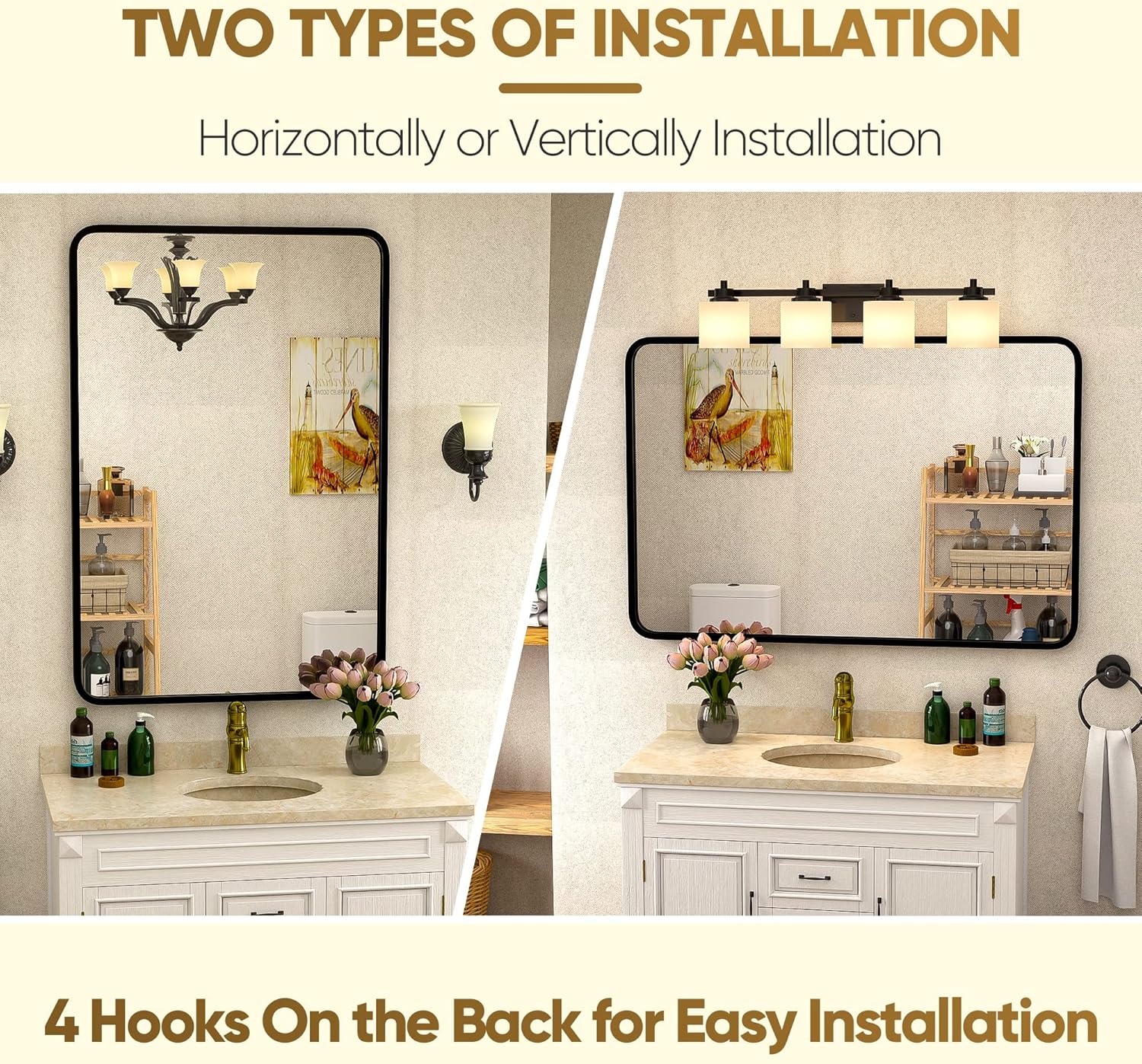 ZENY Black Metal Framed Bathroom Mirror for Wall, 24x36 Inch Rectangle Wall Mount Mirror Vanity Mirror Makeup Mirror