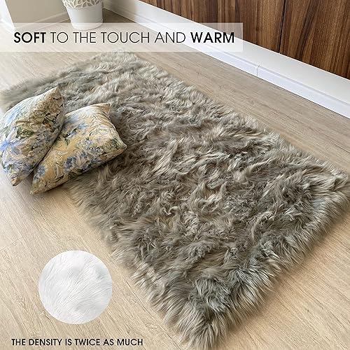 Miniatura 3 de Alfombra blanca de piel sintética de oveja suave de primera calidad para sala de estar, alfombra blanca grande de pelo sintético, alfombra de pelo