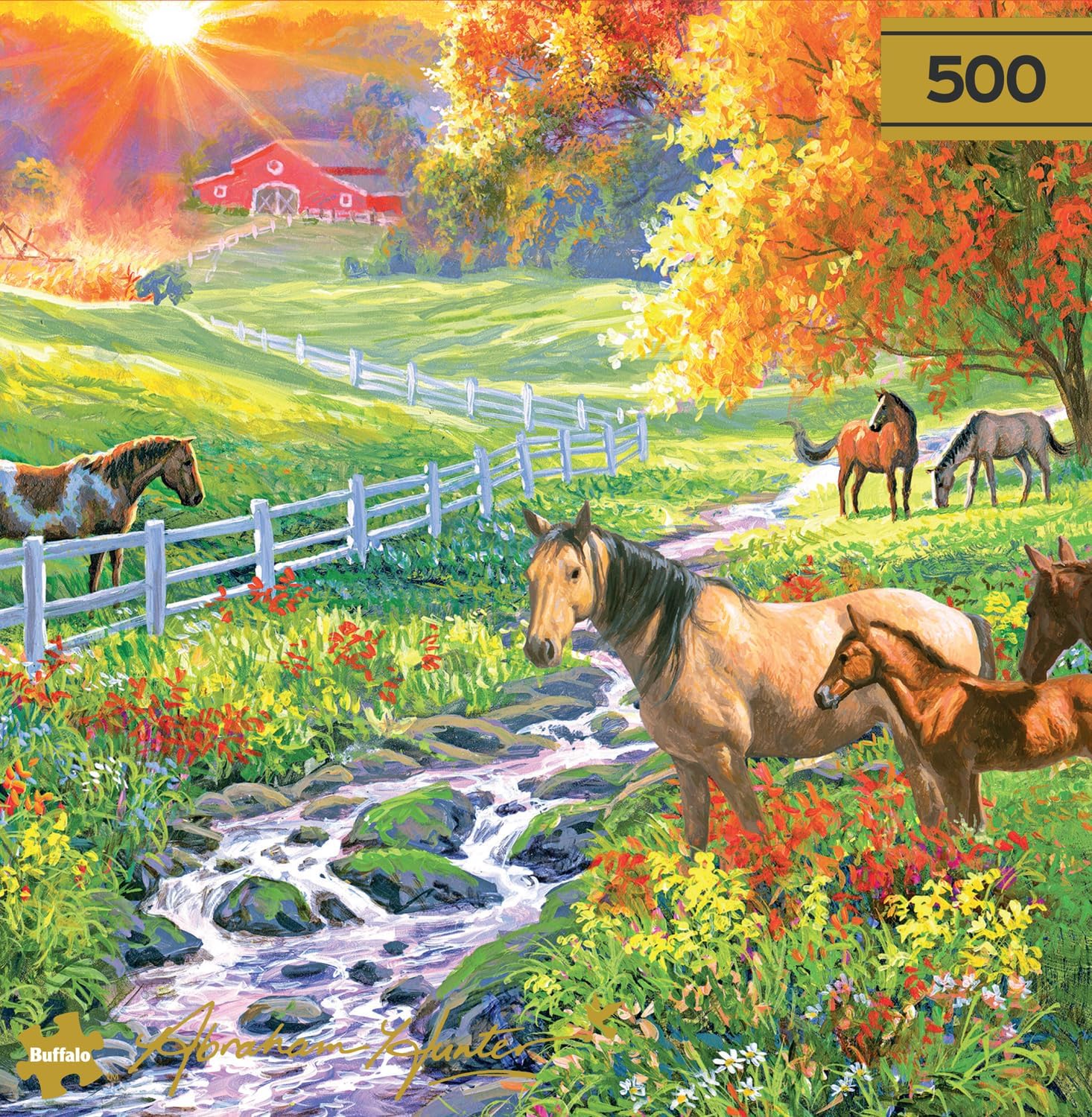 Buffalo Games - September Pasture – Abraham Hunter - 500 Piece Fall Jigsaw Puzzle - Festive, Premium Gold Collection Puzzles for Adults – Precision-Cut Pieces, Autumn Artwork, Relaxing, Seasonal Fun