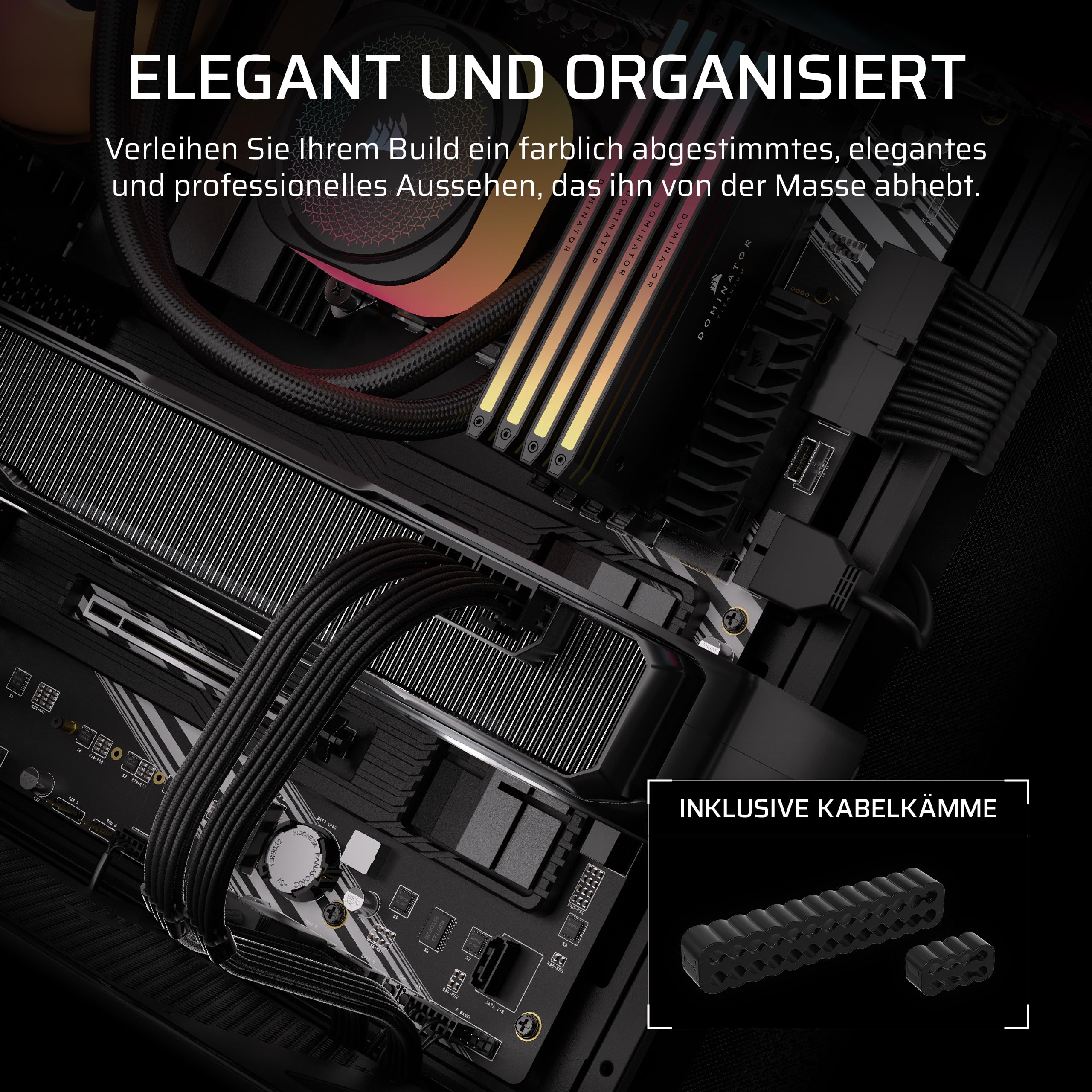 Corsair Elite Premium Pro-Kit mit Einzeln Ummantelten Typ 4-Netzteilkabeln – Flache Kabelkämme, Dreilagiges Mesh-Paracord-Design, Kompatibel Netzteilen mit Typ-4-Kabeln – Schwarz