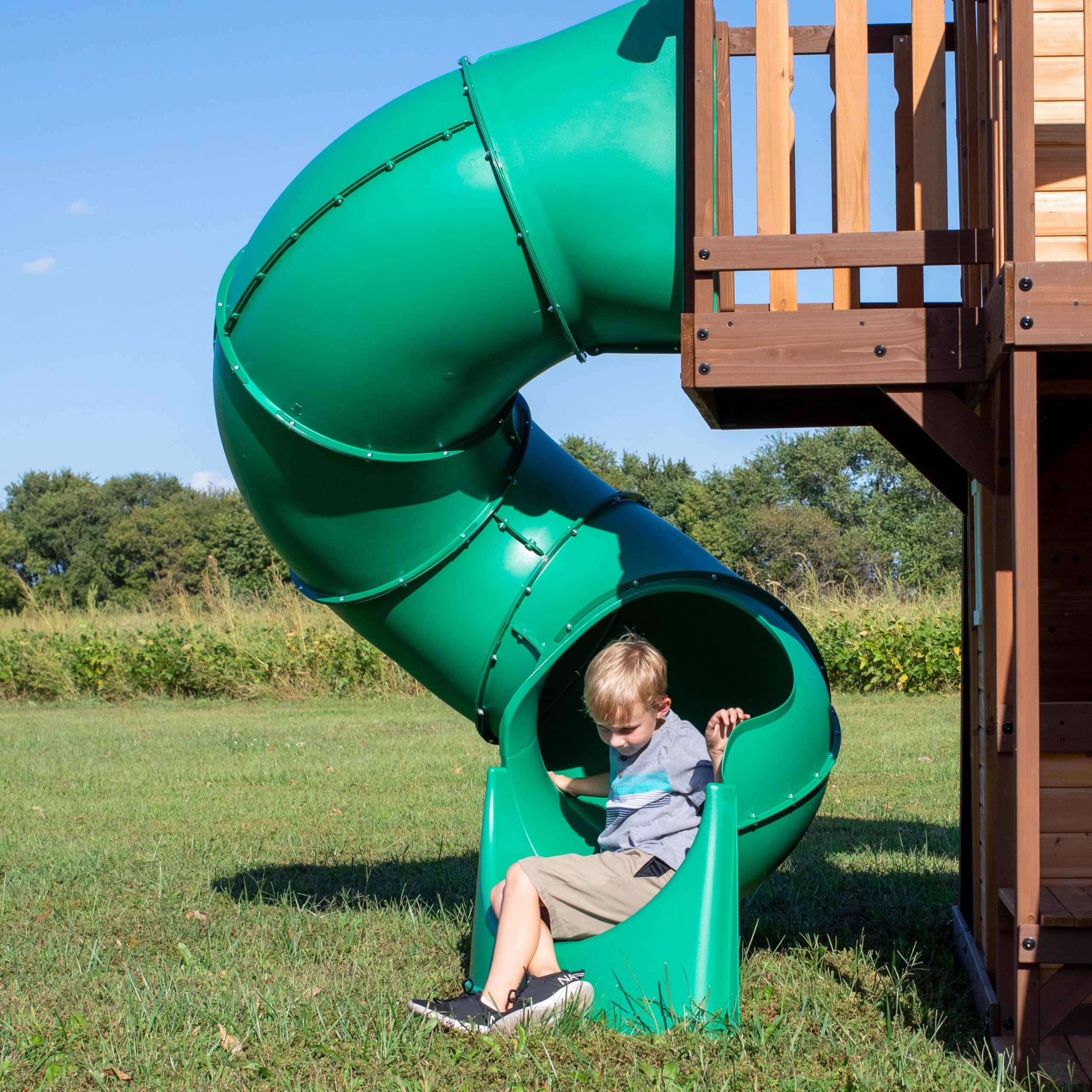 Backyard Discovery Cedar Cove | Maisonnette en Bois avec Balancoires, Toboggan Double Mur d'escalade et Banc | Balancoire Exterieur avec Toboggan, Portique Balancoire Exterieur | Vert, Marron