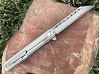 Vista 3 de TACTICAL GEARZ Navaja de bolsillo de Damasco para EDC, mango de titanio sólido, hoja Tanto de acero Damasco VG10 de 67 capas múltiples, incluye XT