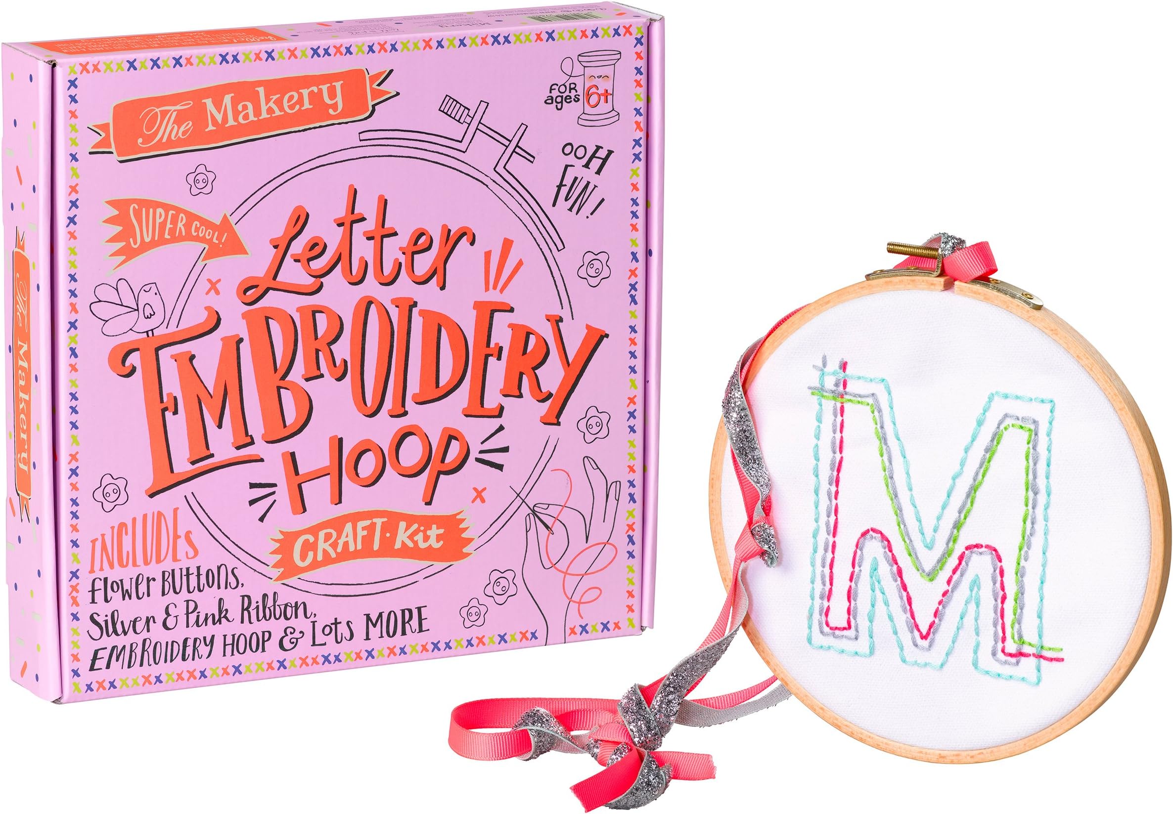 The Makery Make Your Own' Embroidery Hoop Kit, Canvas, Pink, 4 x 23.5 x 22.6 cm