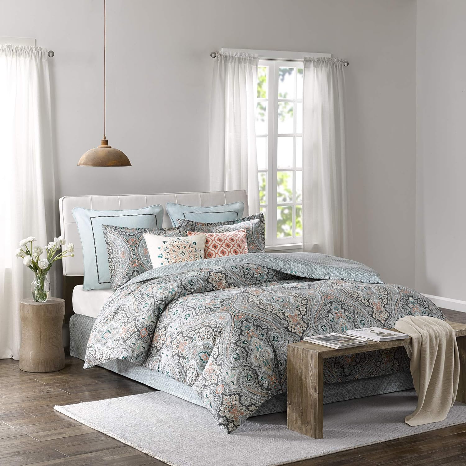 Echo Design Sterling Twin Size Bed Comforter Set Teal Green, Damask