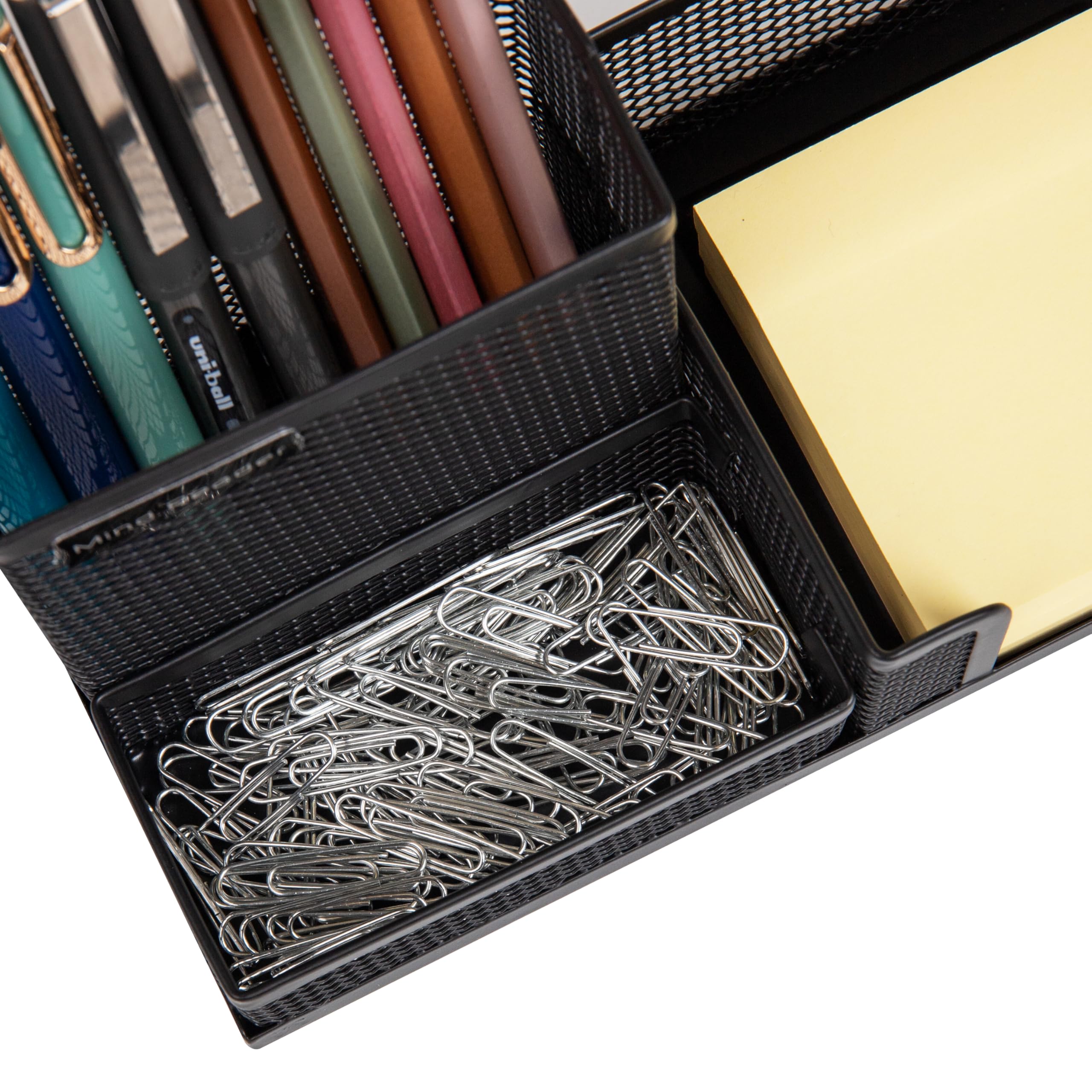 Mind Reader Organizer da scrivania, portapenne, cestino con clip, per ufficio, rete metallica, 20,5 cm di lunghezza x 10,5 cm di larghezza x 10 cm di altezza, nero