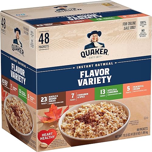 Quaker Instant Oatmeal, 4 Flavor Variety Pack, Individual Packets, 48 Count - Variety Pack - Classic 4 Flavor - 70.5 Ounce (Pack of 1)