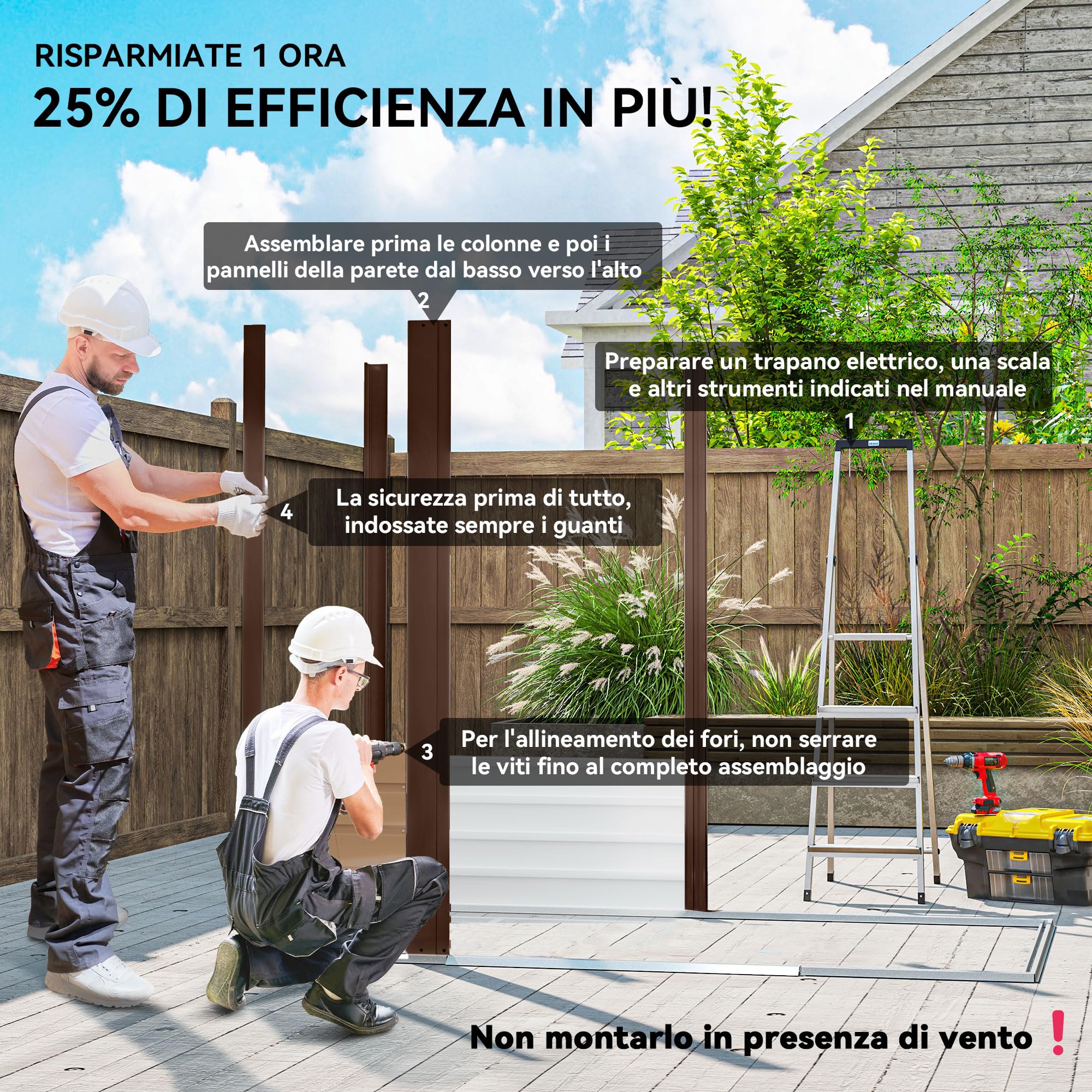 Outsunny Casetta da Giardino 1.9x1.3 m Acciaio Capanno Porta Attrezzi Lamiera Prese d'Aria Catenaccio Quercia