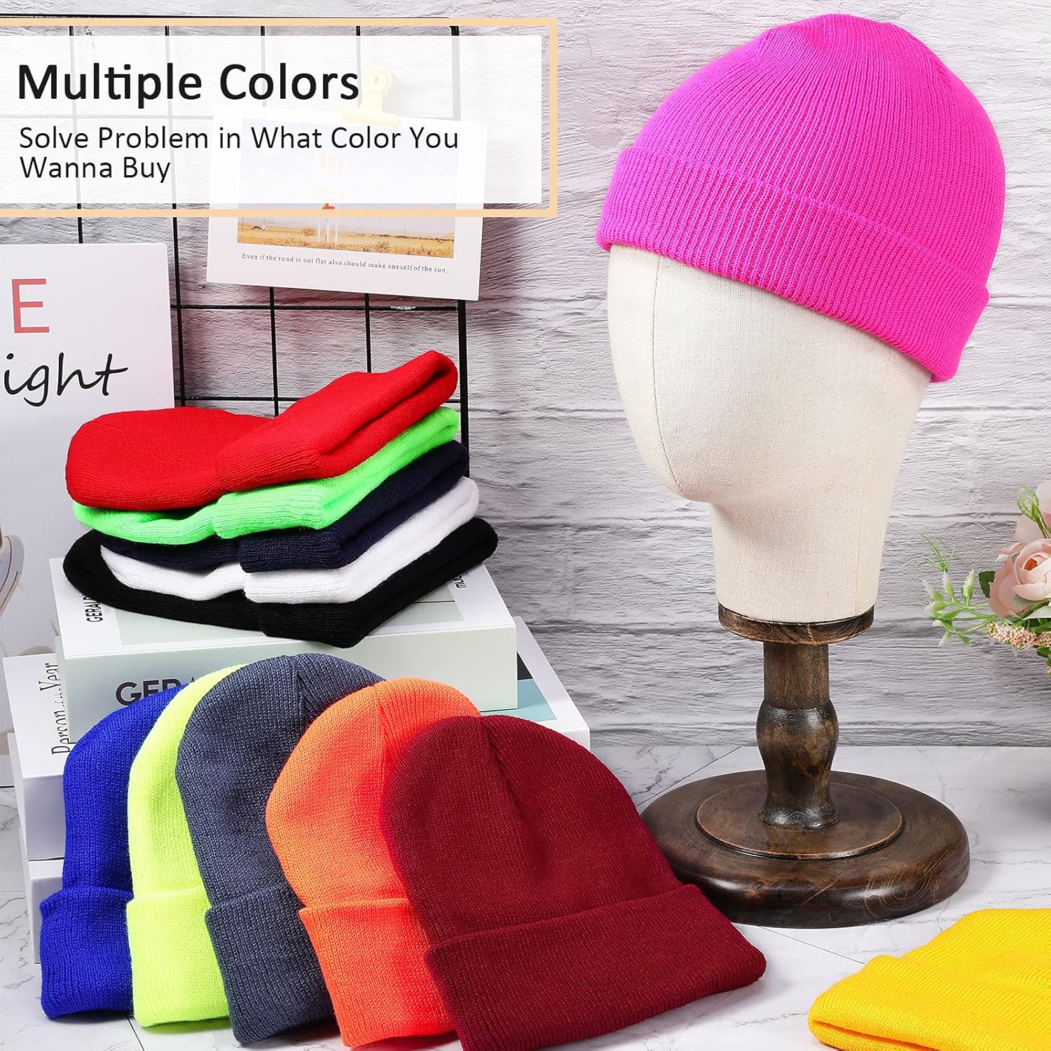 SATINIOR 12 Pieces Winter Beanie Hats Bulk for Homeless Knitted Cuffed Skull Caps Unisex Knit Hat Cozy Cold Weather Warm Beanie for Men Women Christmas Gifts, 12 Colors - Image 2