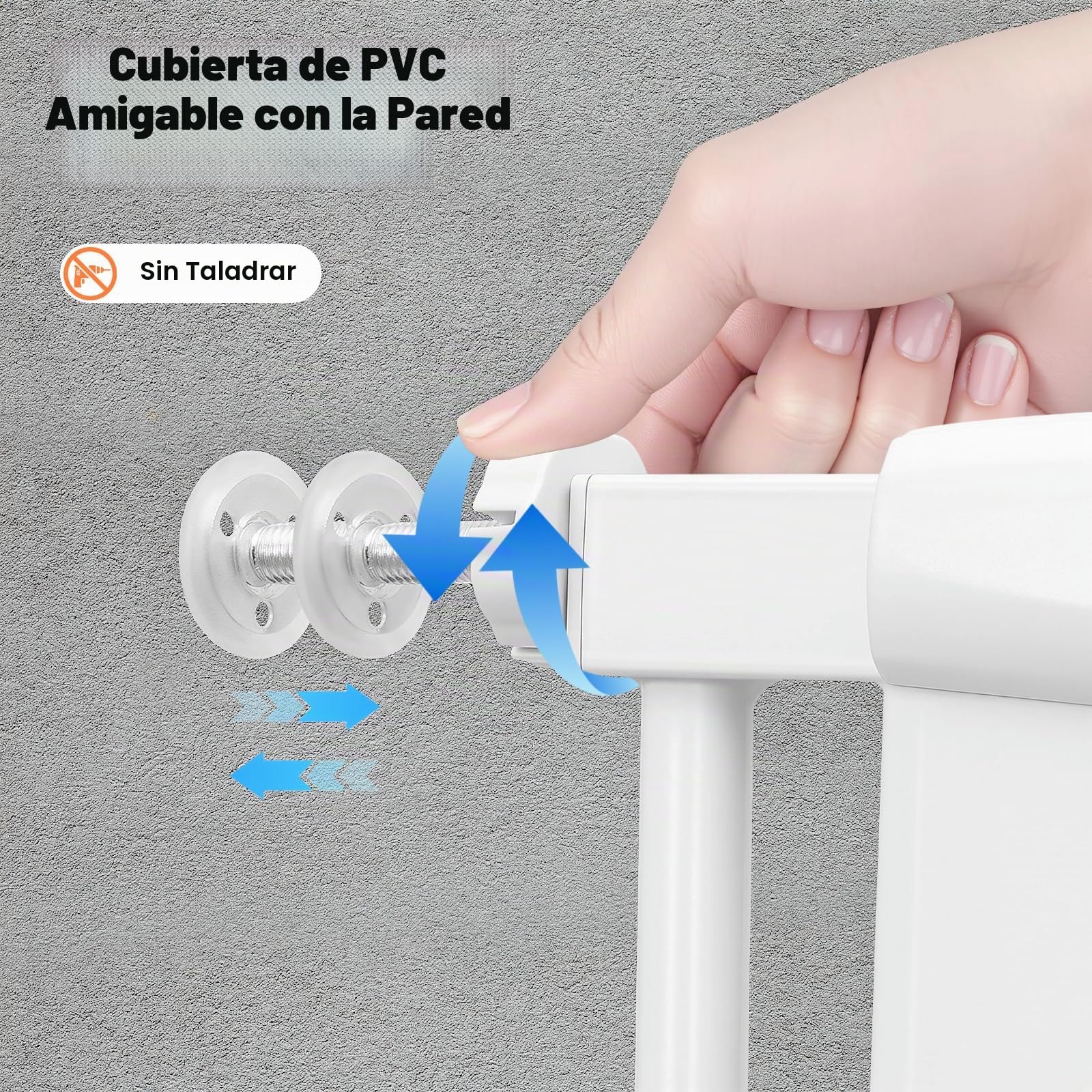 Rejilla para mascotas extra alta 150 cm con doble cierre, puerta para gatos y distancia entre barras de acero al carbono de 3,5 cm, sin taladrar, ancho ajustable para escaleras/puertas, cierre