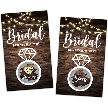 Bridal Shower Scratch Off Game Cards - Glitter Diamond Ring Design - 50 Pack With Stickers