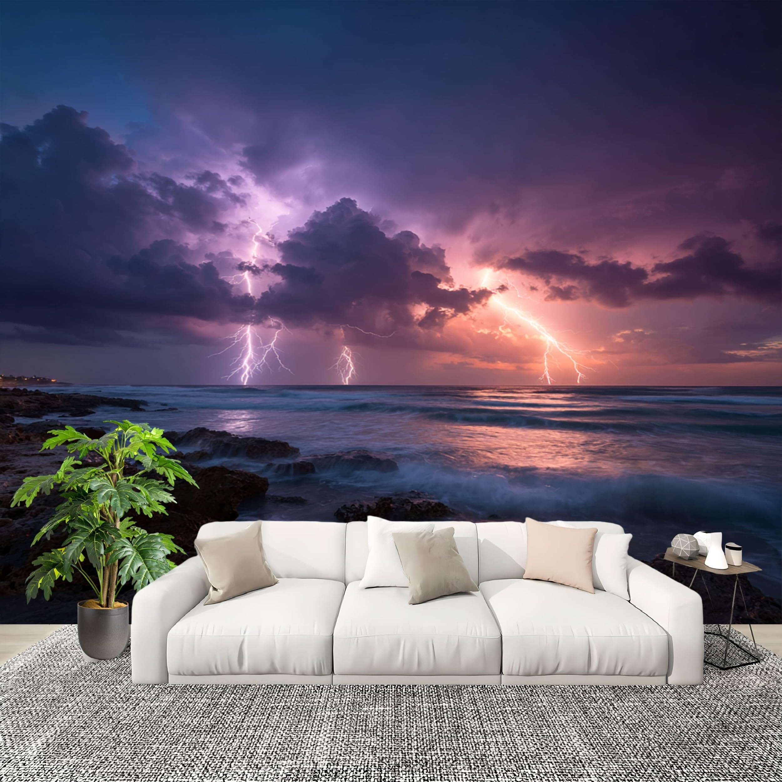Papier peint intissé paysage marin fantastique violet 250x175 cm pour salon