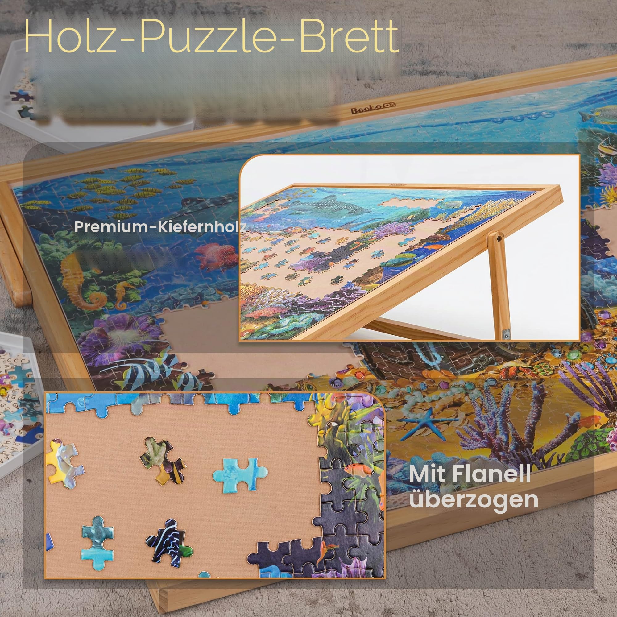 Becko Adjustable Wooden Puzzle Board Jigsaw Puzzle Plateau Puzzle Easel for Adults for Puzzles Up to 1000 Pieces