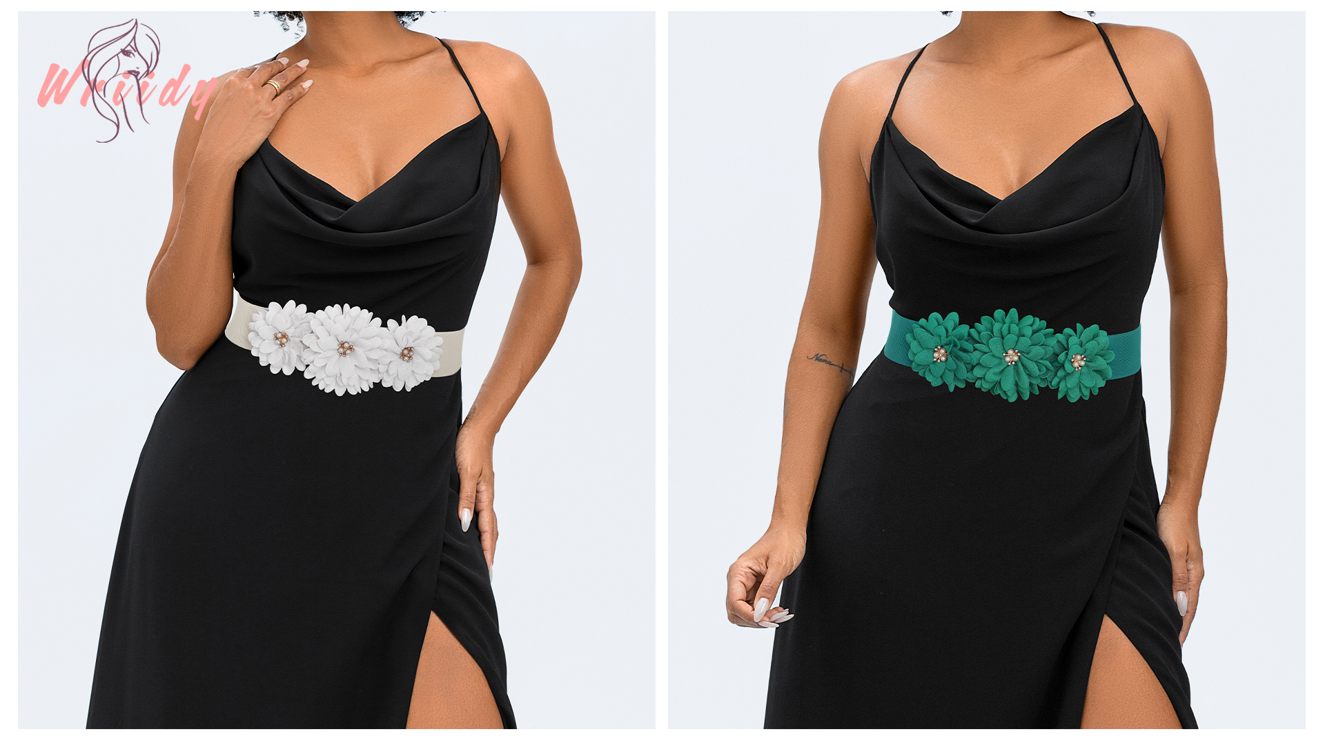Wriidy Flower Wide Stretchy Belt Pearl Elastic Waist Belt 