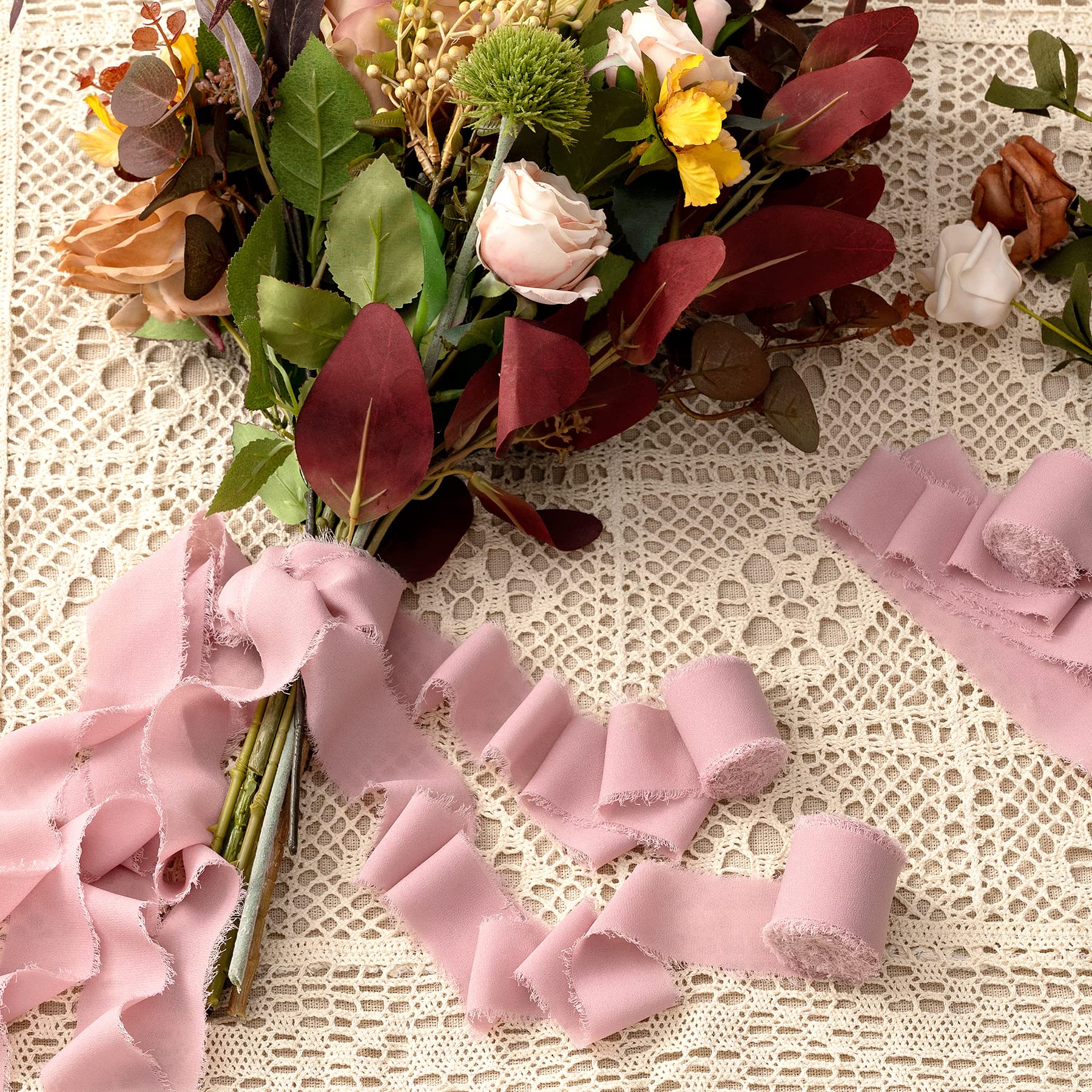 Snapklik.com : 3 Rolls Ribbon, Dusty Rose Flower Chiffon Ribbon For ...