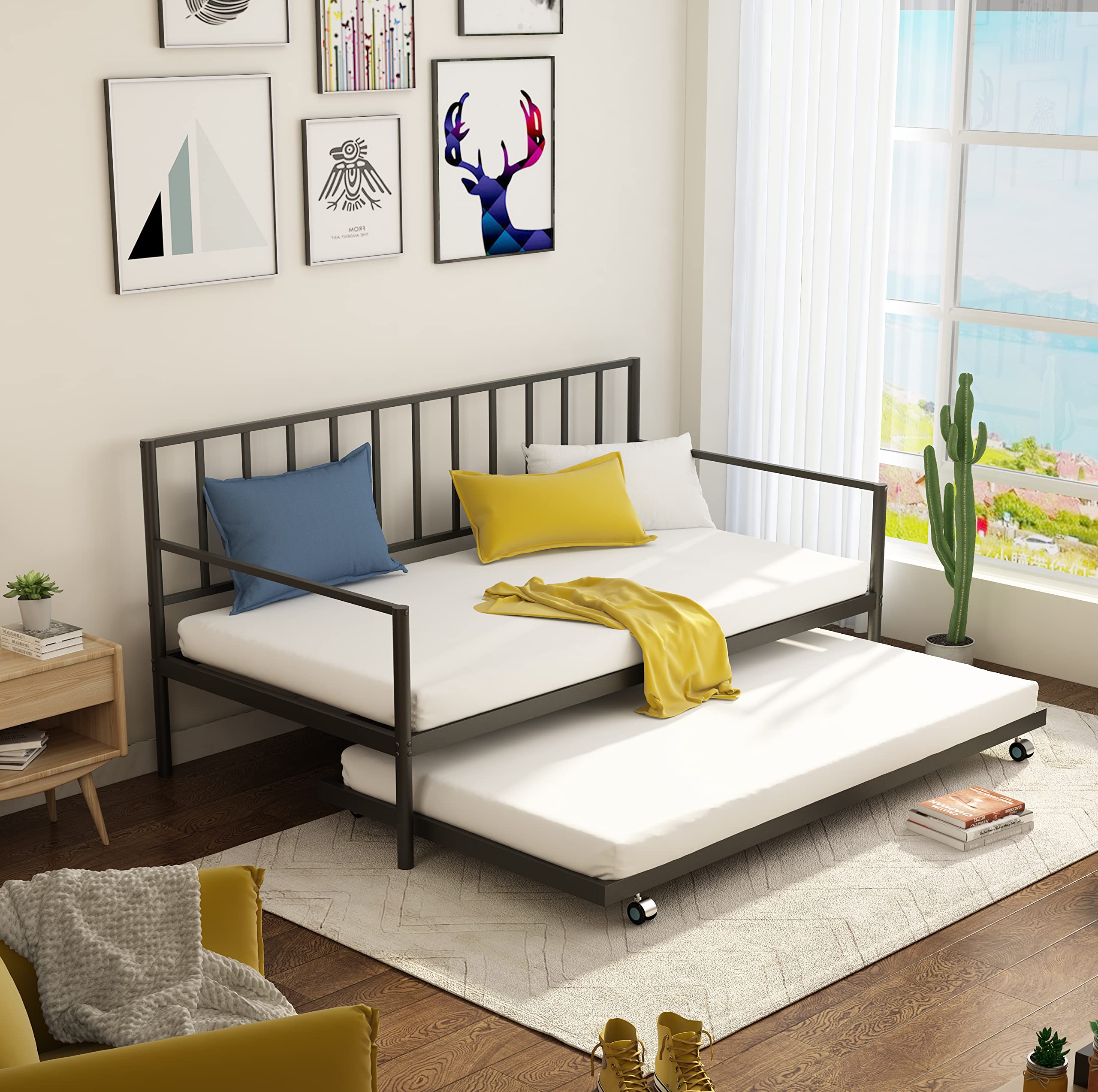 Buy Twin Daybed and Trundle Frame Set, Premium Metal Slat