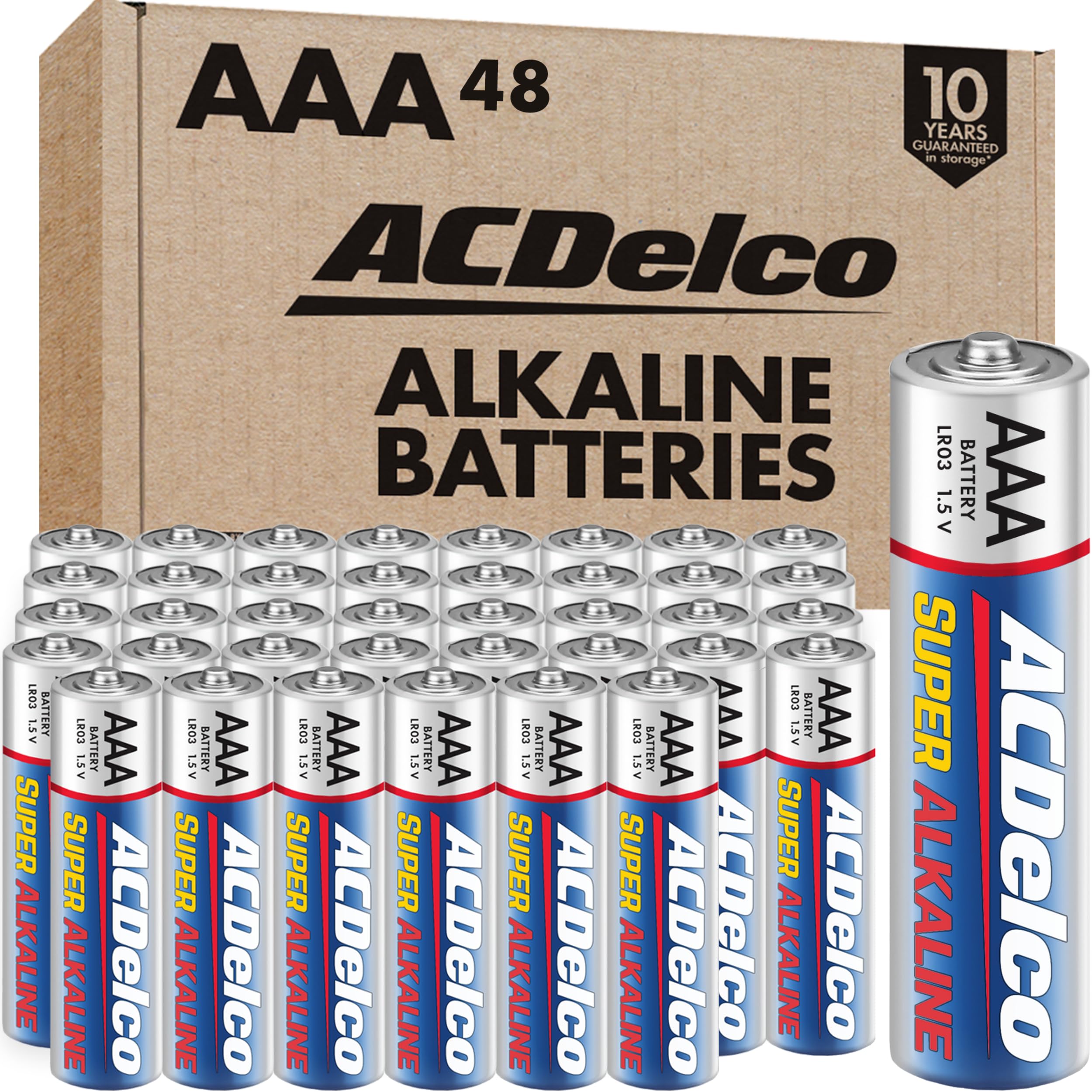 ACDelco 48-Count AAA Batteries, Maximum Power Super Alkaline Battery, 10-Year Shelf Life, Recloseable Packaging