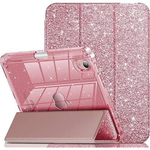 INFILAND for iPad mini 6 Case/iPad mini 6th Generation Case 2021 8.3 Inch, Glitter Cute Cover with Clear Sparkle Back, Pencil Holder for Kids Girls, Rose Gold