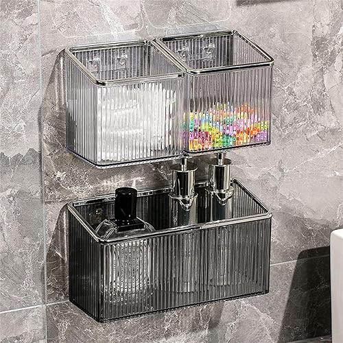 Miniatura 3 de Qushy Estantes flotantes, organizador de almacenamiento de plástico adhesivo montado en la pared, sin perforaciones, contenedores de almacenamiento