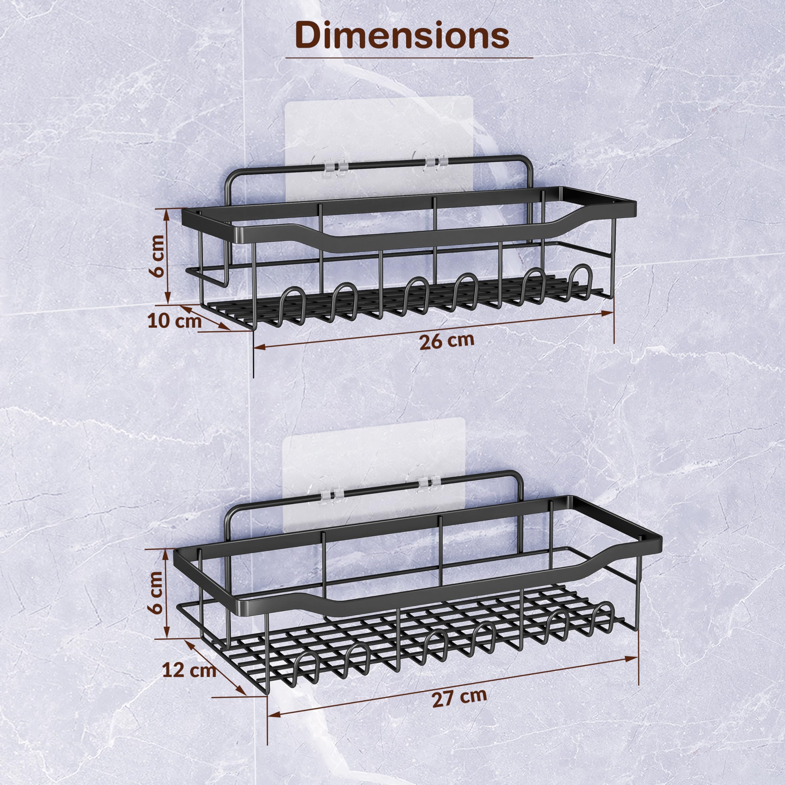 RUBOXA Self Adhesive Bathroom Shelf/GI Steel Multipurpose Shelf for Wall/Shelf Organizer for Kitchen/Bathroom Accessories - Pack of 2 (Black) 1
