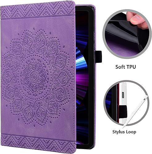 Miniatura 5 de Rosbtib Funda para iPad 9.7 de 65 generación, diseño de mandala en relieve con funda ultra fina y ligera para iPad de 9.7 pulgadas 20182017 - púrpura