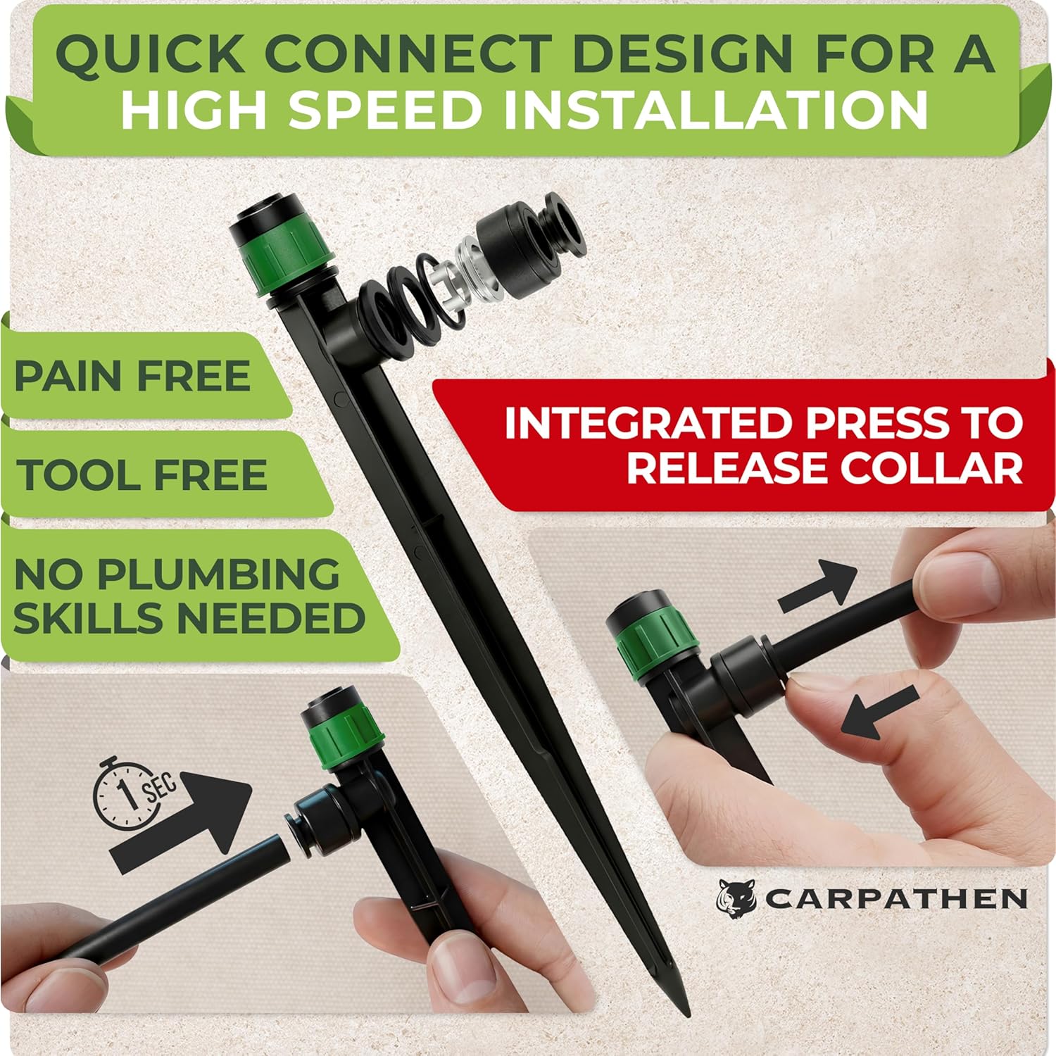 CARPATHEN Drip Irrigation System Kit - Complete Quick Connect Garden Watering System with Adjustable Sprinkler Emitters, 5/16" & 1/4" Tubing - Drip Line for Raised Beds, Greenhouse