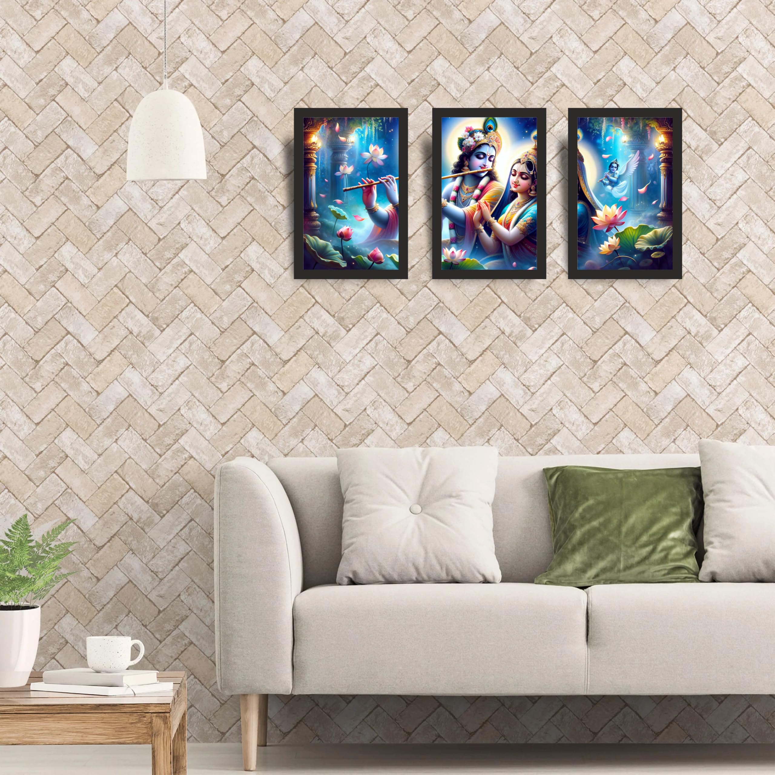 Radha Krishna Divine Lotus Wall Art Set of 3