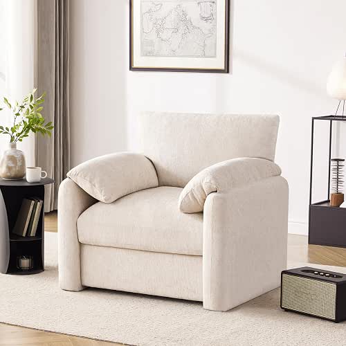 Howjoe Accent Chair for Living Room, Oversized Reading Armchair, Beige