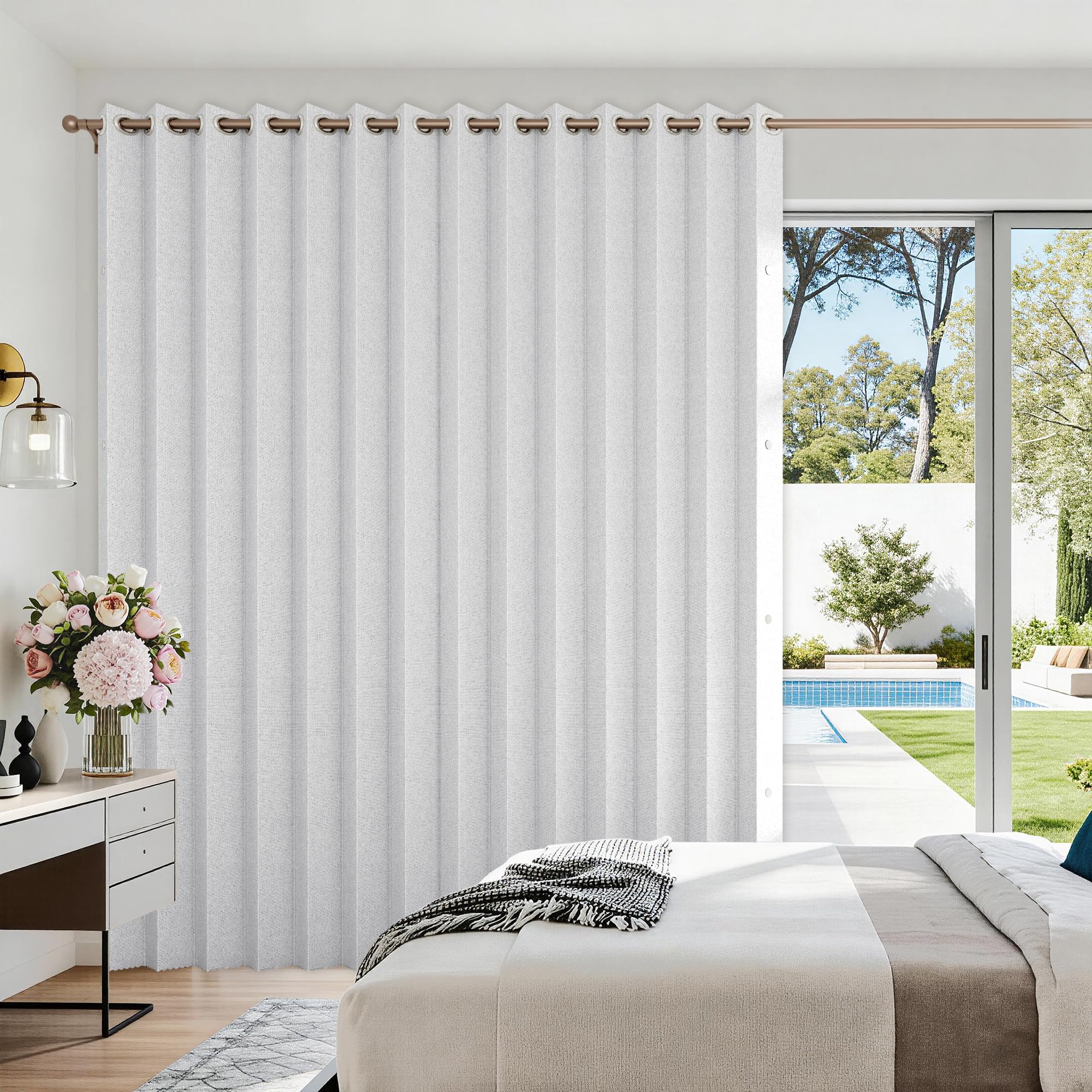 HMYI fabric vertical shade in grayish white for a sliding door