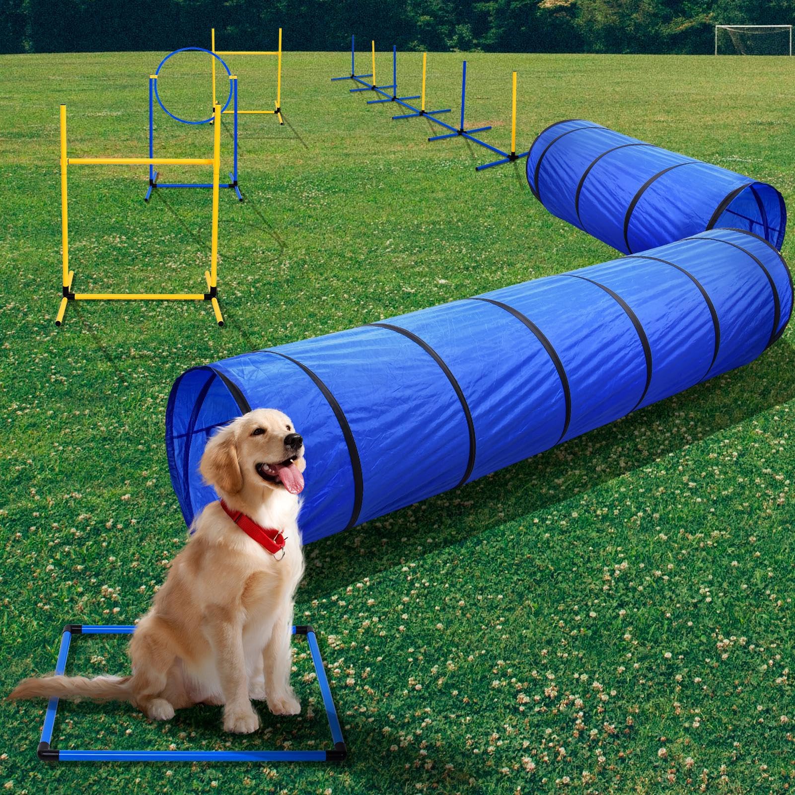 Dog Agility Training Equipment, Dog Agility Course Backyard Set with 2 Adjustable High Hurdle, 2 Tunnels, 6 Weave Poles, Pause Box, Jump Ring, Snack Bag, Folding Bowl, Balls, Whistle, Carry Bag - image 8