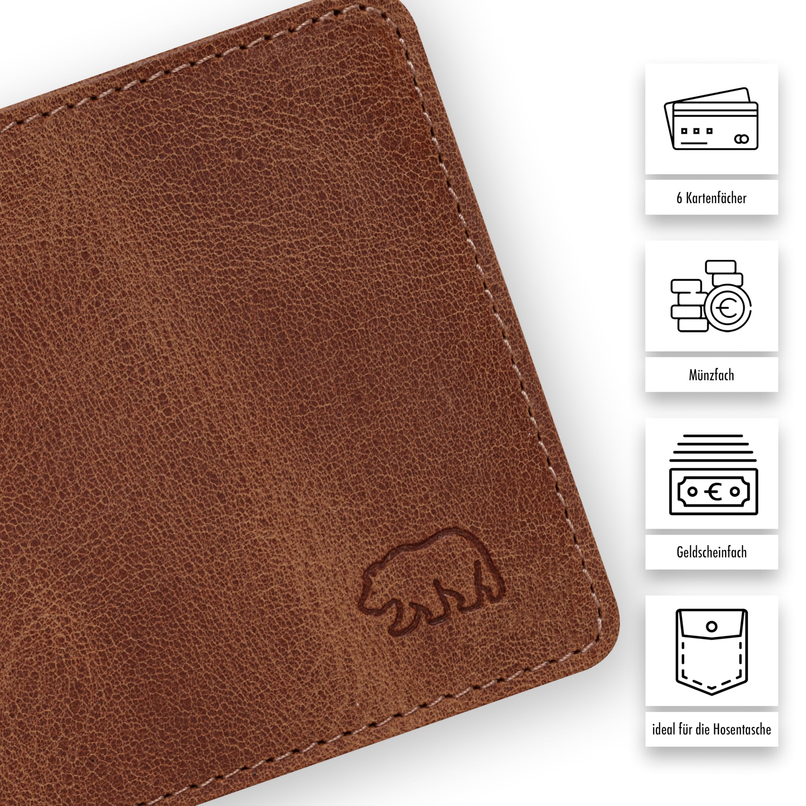 BROWN BEAR Geldbörse Herren klein Leder mit Münzfach Braun - BB 8061 WBR