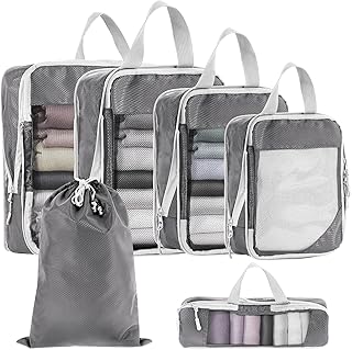 Anpress 6 Set Compression Packing Cubes Packing Cubes Travel Organizers for Clothes Ultralight Expandable Carry on Luggage Organizer Cubes Packing Bags Set Clothing Sorting Packages for Suitcase