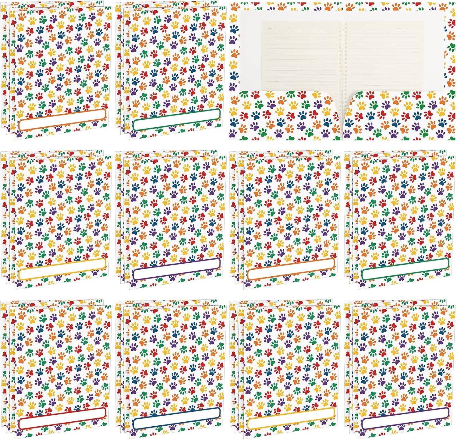 Yexiya 24 Pcs Dog Folders Paw Print Folders with Pocket Multi Colored Puppy for Breeders Paperwork Dog Pocket File for Kids Students Educational and Learning Activities Classroom(White)