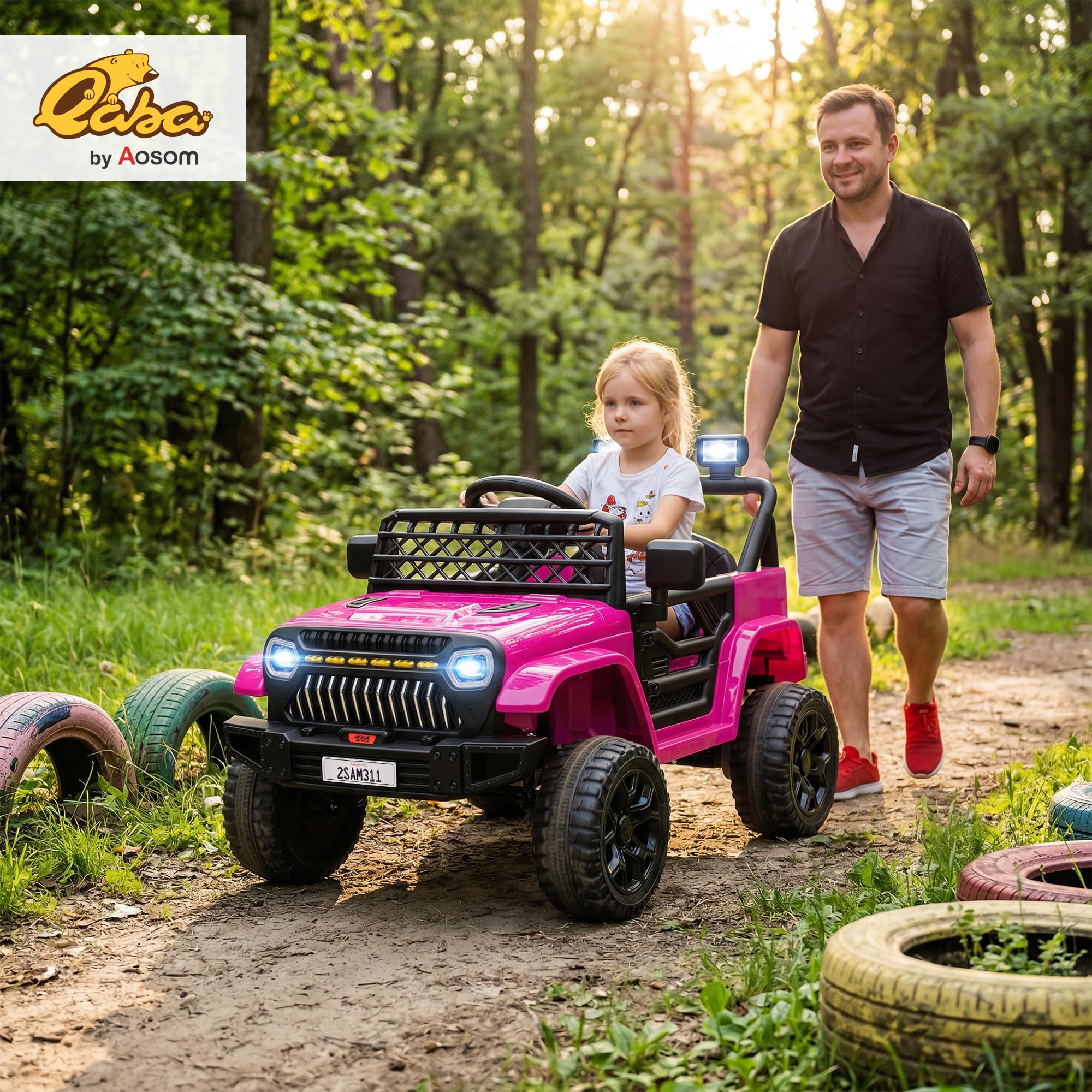 AIYAPLAY Voiture électrique Enfant, 4x4 Buggy électrique Enfant, avec télécommande 2,4Ghz, 2 Moteurs 12 V, Vitesse réglable, Port USB, Musique, klaxon, lumières LED, Noir
