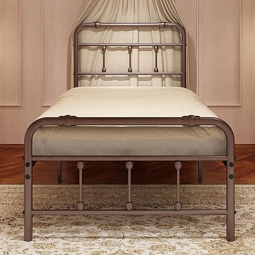 TwinXL-Bed-Frame with-Headboard and-Footboard Set - Platform Bed Frame TwinXL Size,no Box Spring Needed,Easy to Assemble 13inch Storage(Brown)