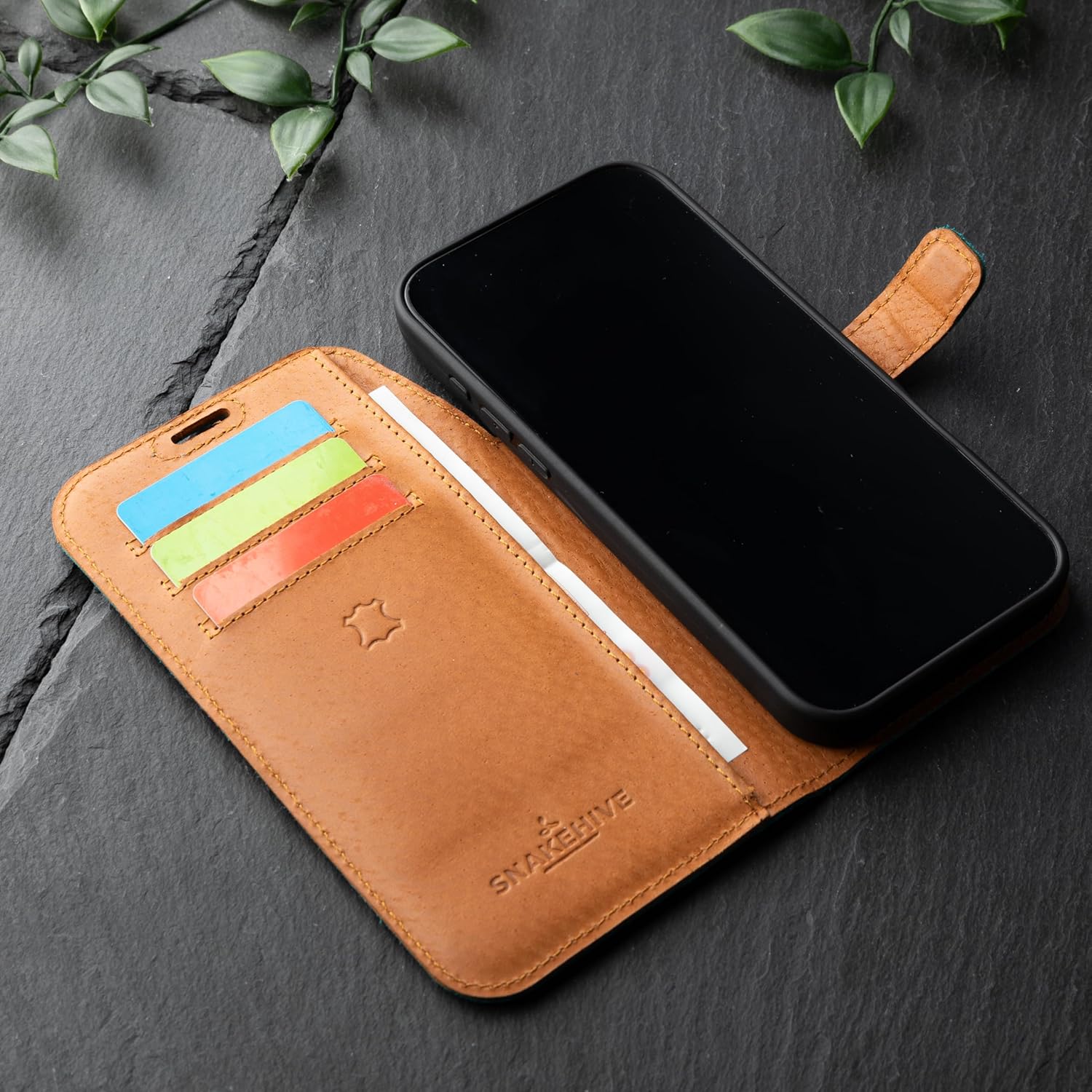 Snakehive Genuine Leather Wallet Case for iPhone 17 Pro Max – Flip Cover with Card Slots & Stand (Brown) - Image 6