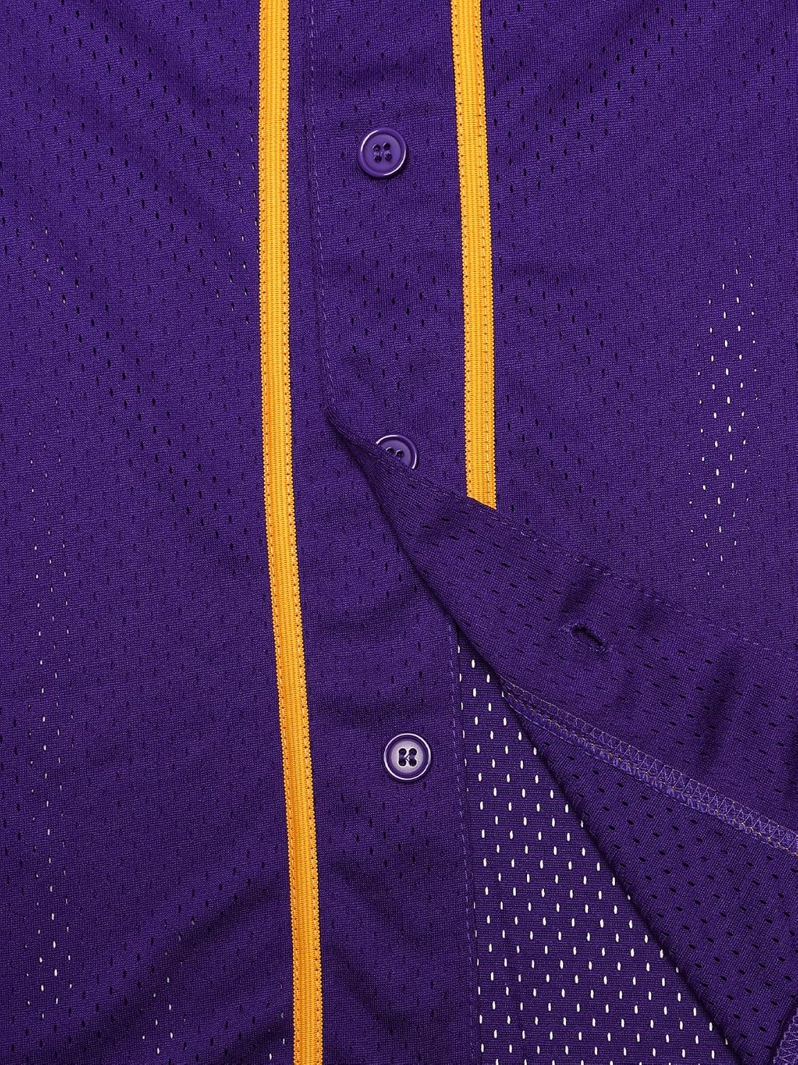 Mens Baseball Jersey Plain Button Down Short Sleeve Sports Uniforms Hipster Hip Hop Jersey(Purple yellowribbon-S)
