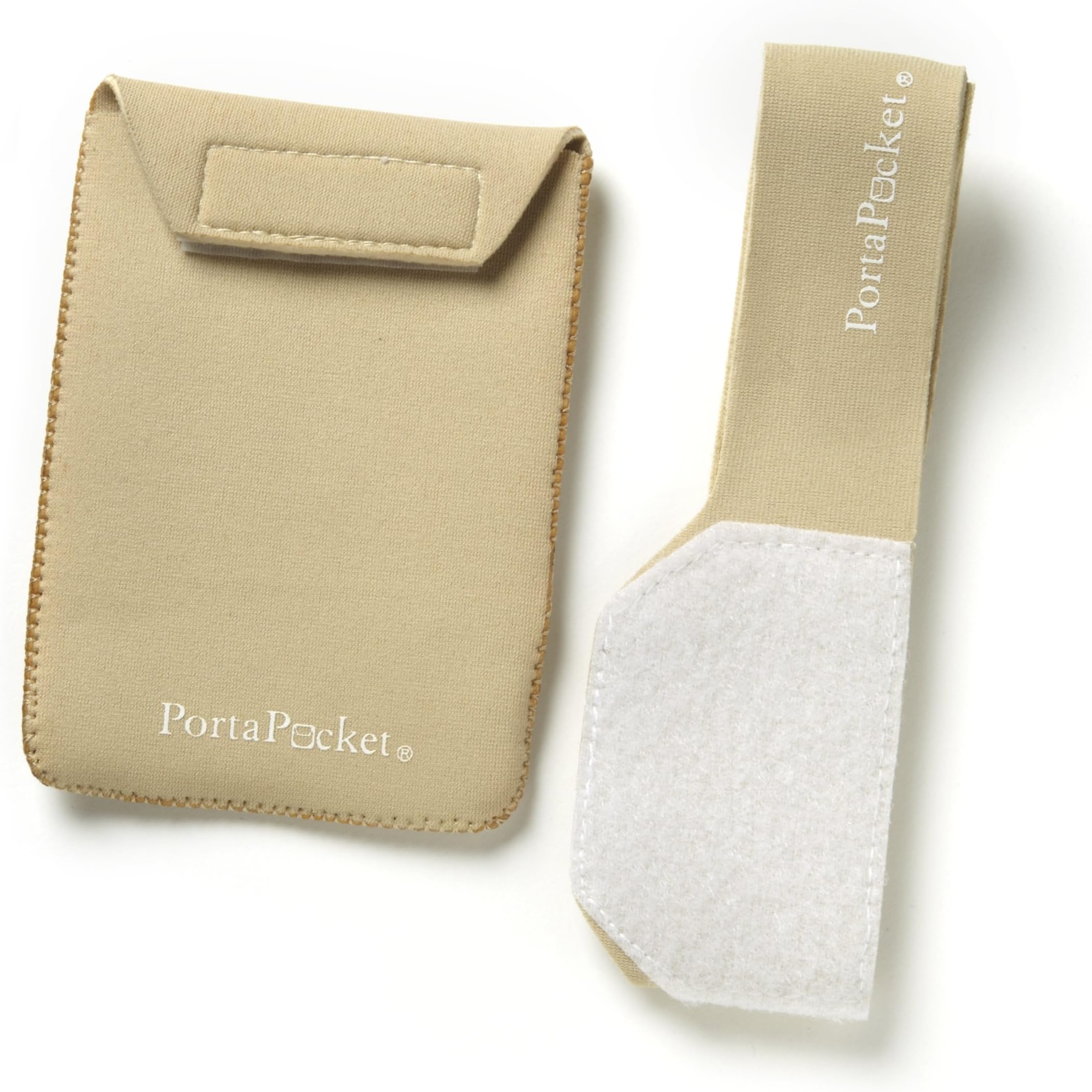 Combo Kit, Hands Free Carry Case for Cell Phone, Passport, More/Travel Wallet System/for Fitness, Walking, Exercise/Works on Arm/Leg. Pocket Slides onto Your own Belt, Too. Beige