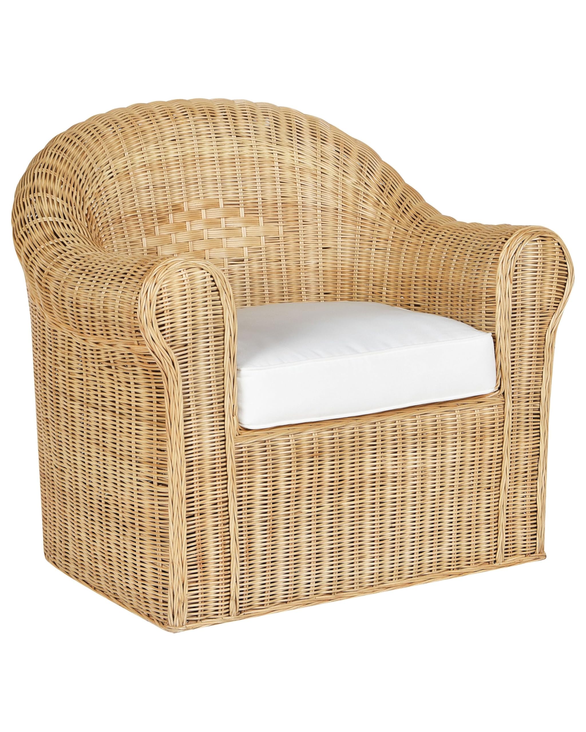 Beliani Gartensessel Rattan natürlich mit Armlehnen Kissen weiß Outdoor&Indoor Livadeia