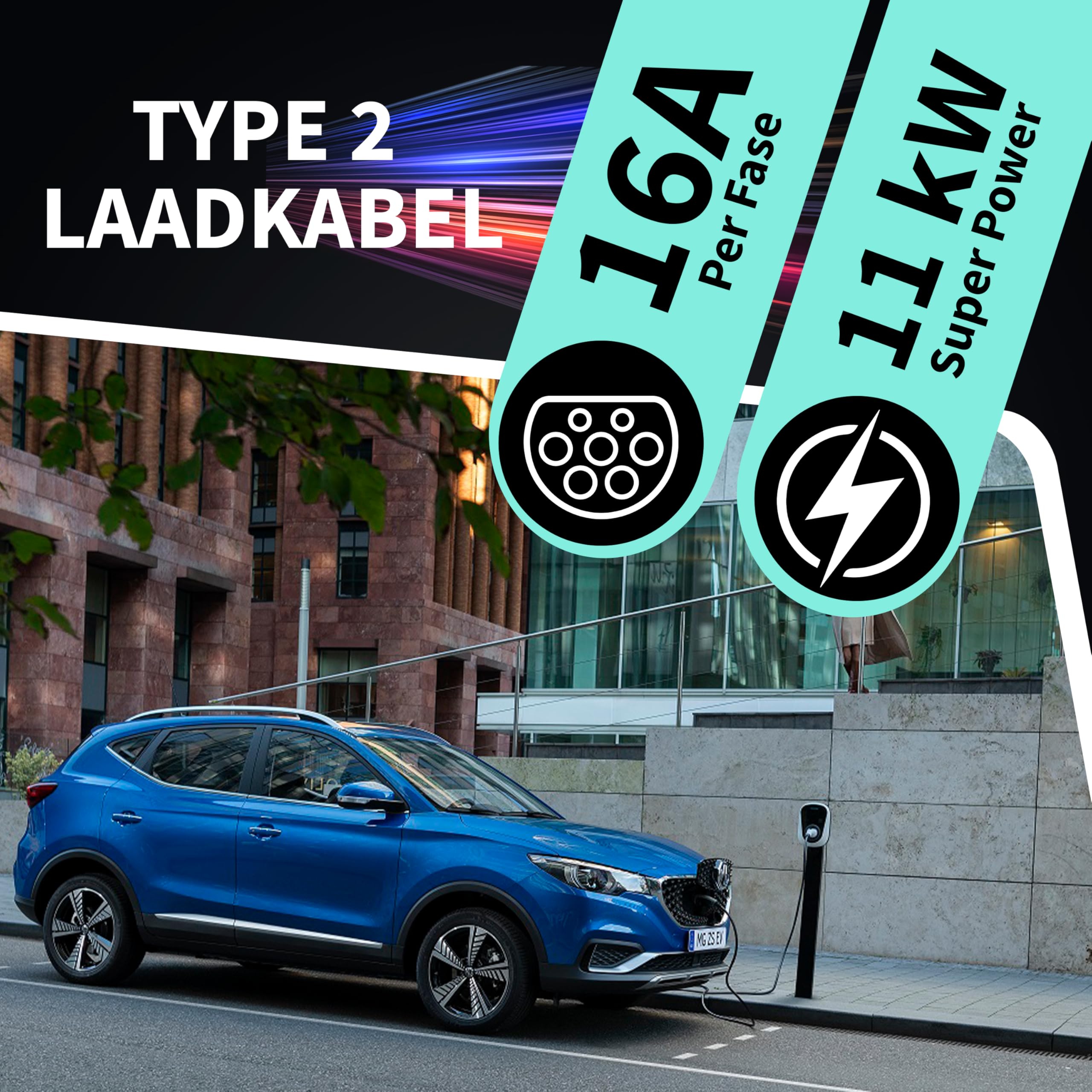 Loady Ladekabel Typ 2 11 kW | 3 M | 11 kW | 3 Phasen 16A | 3 Meter Kabel für Auto EV/PHEV - Ladekabel für Elektrofahrzeuge Typ 2 Mennekes 3-Phasig