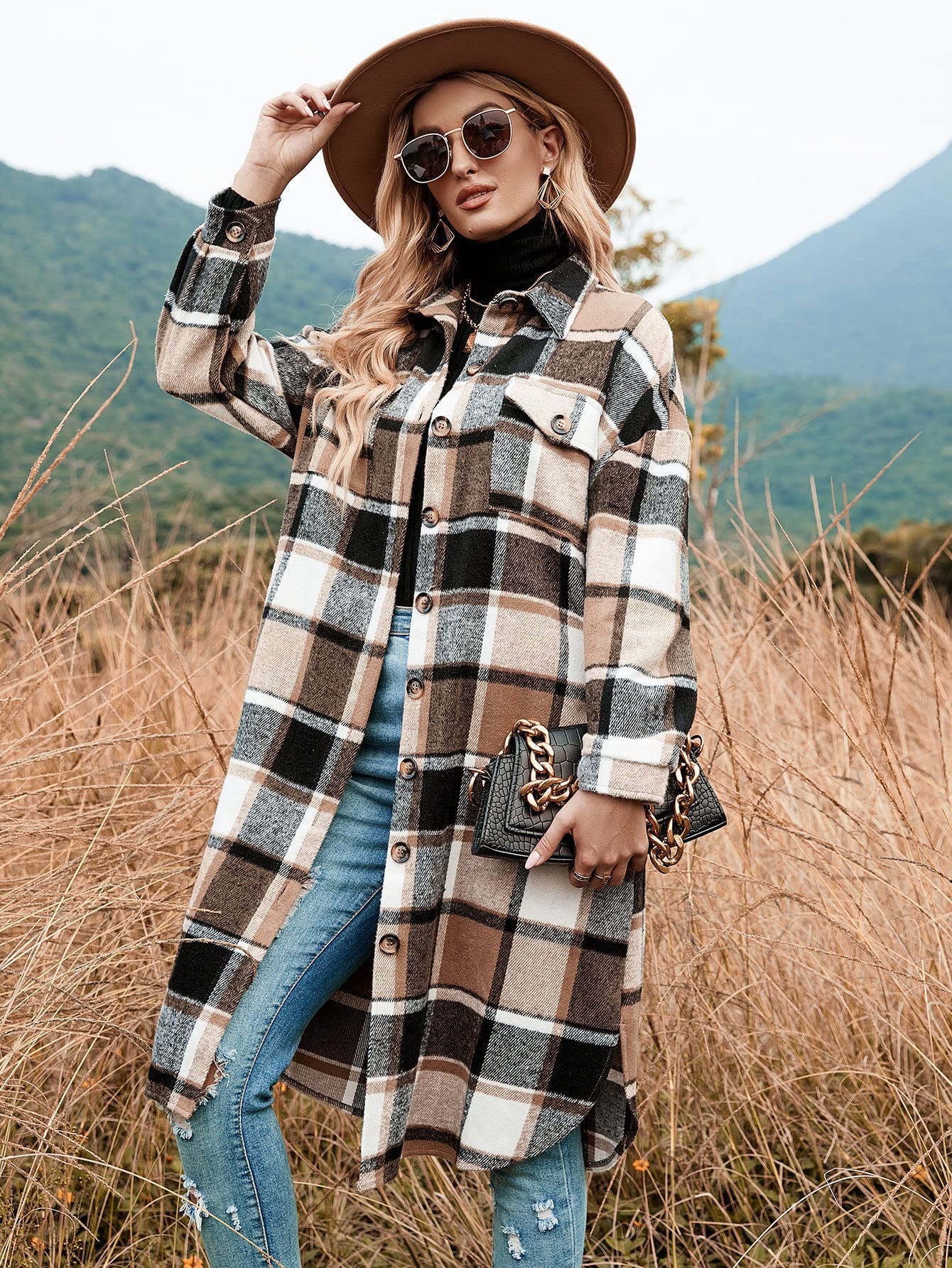 Long shirt jacket plaid Clearance