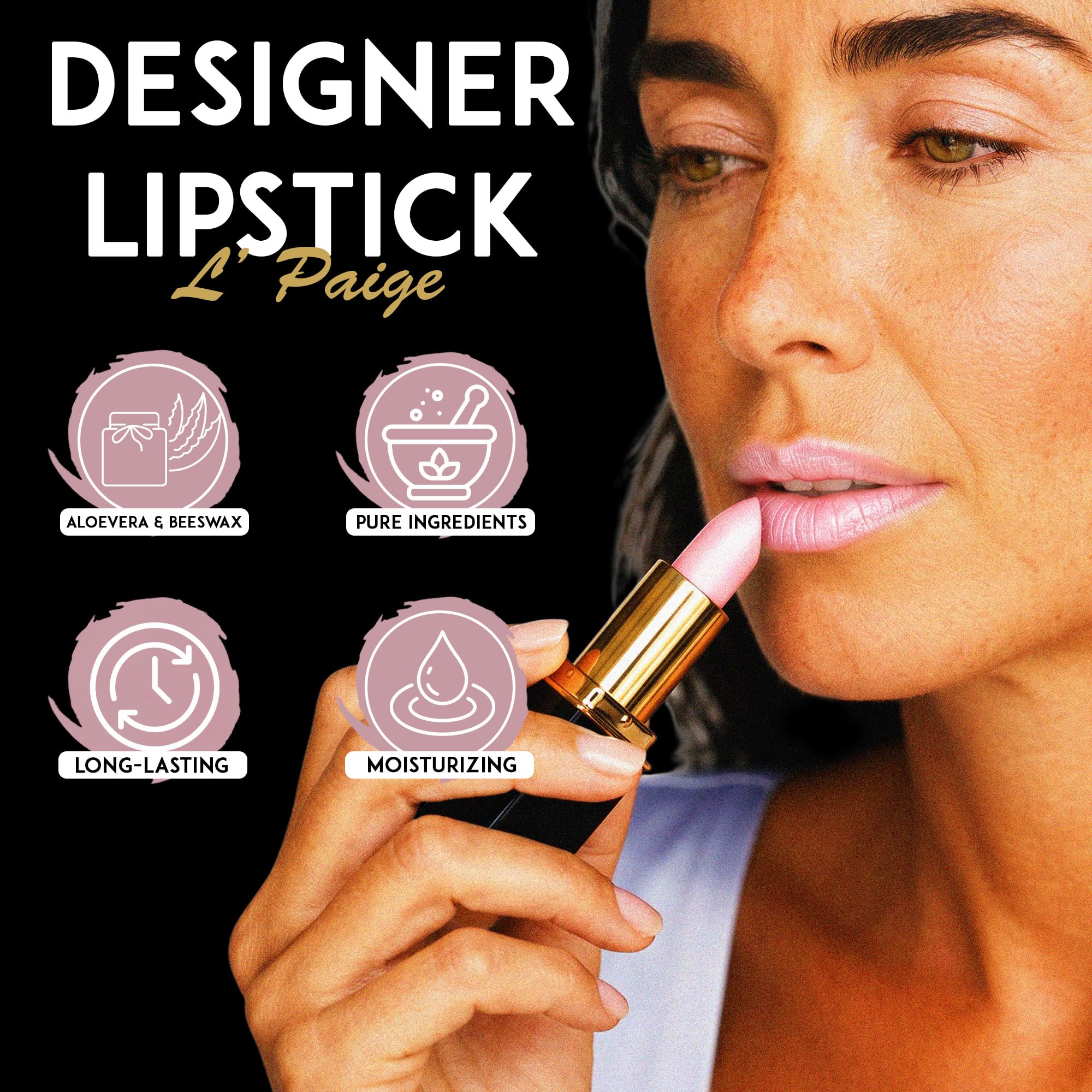 L'Paige L44 - Lápiz labial Shimmery Ice Designer, totalmente natural, AloeVera, hidratante de larga duración