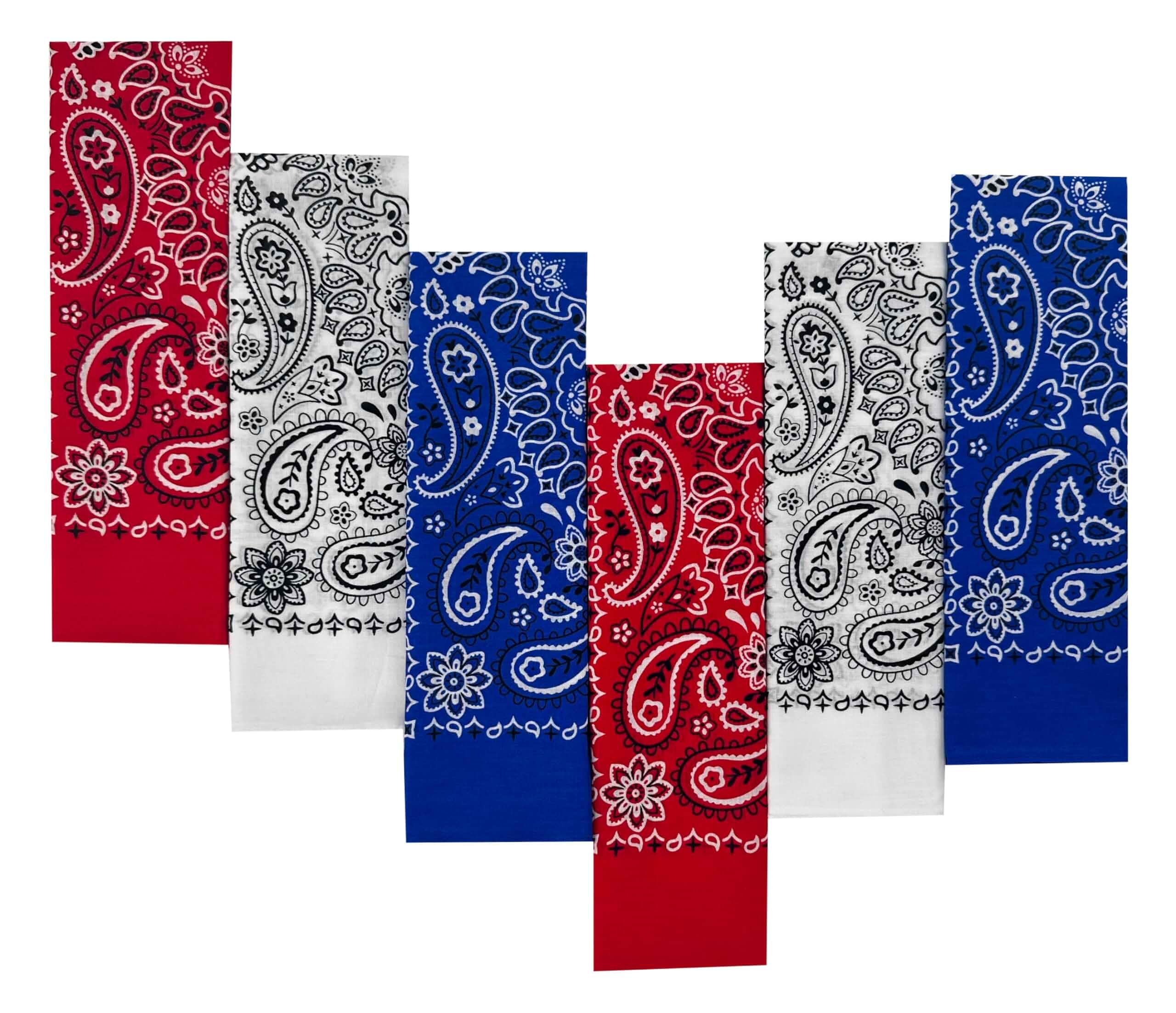 Every-ville Cotton Bandana Handkerchief for Men & Women, 6 Pack Soft, breathable and versatile for neck, head scarf, hair wrap, motorcycle, outdoor, camping, travel and everyday wear.