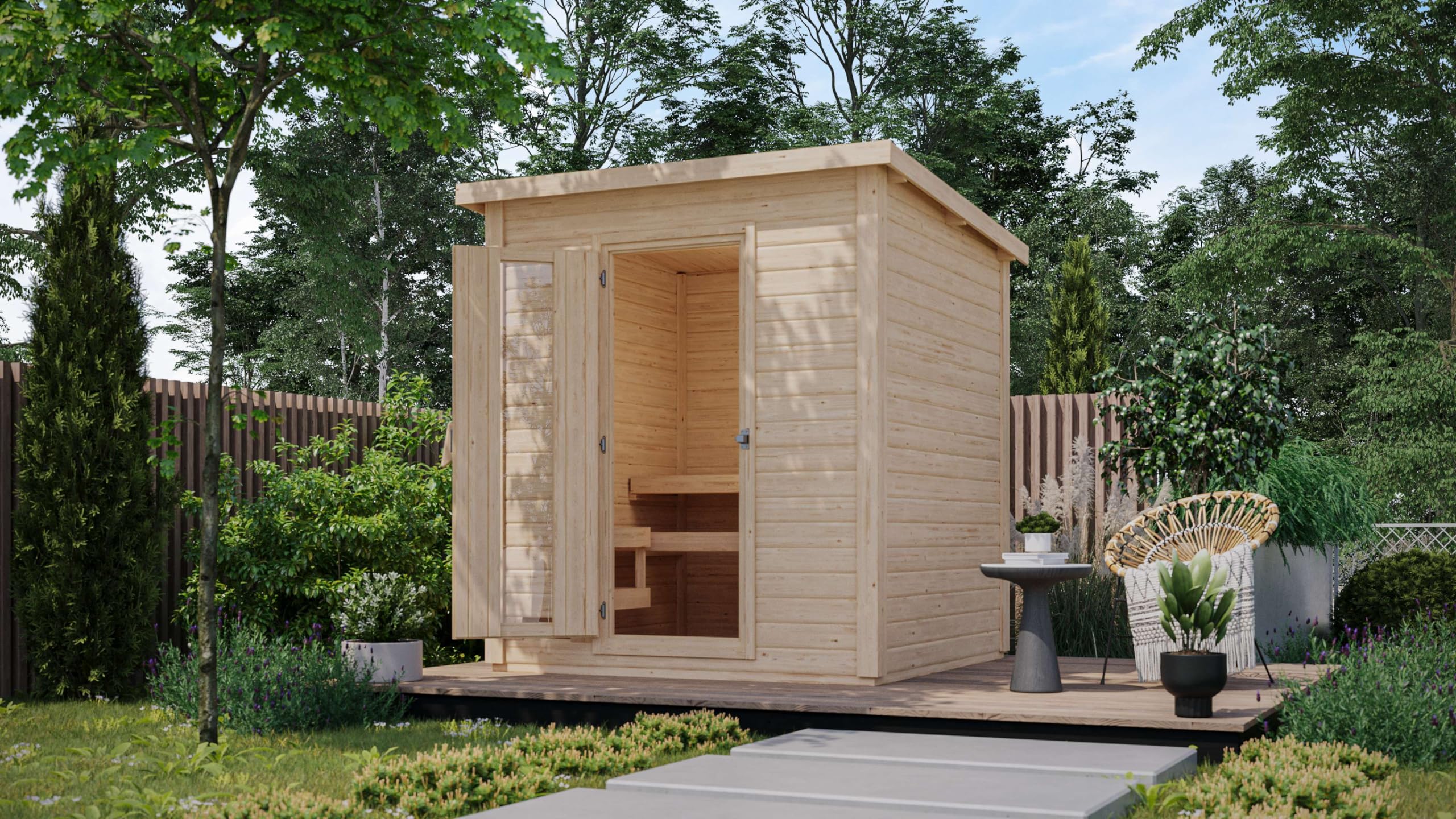 Karibu Saunahaus MELO 38 mm naturbelassen Außensauna Gartensauna