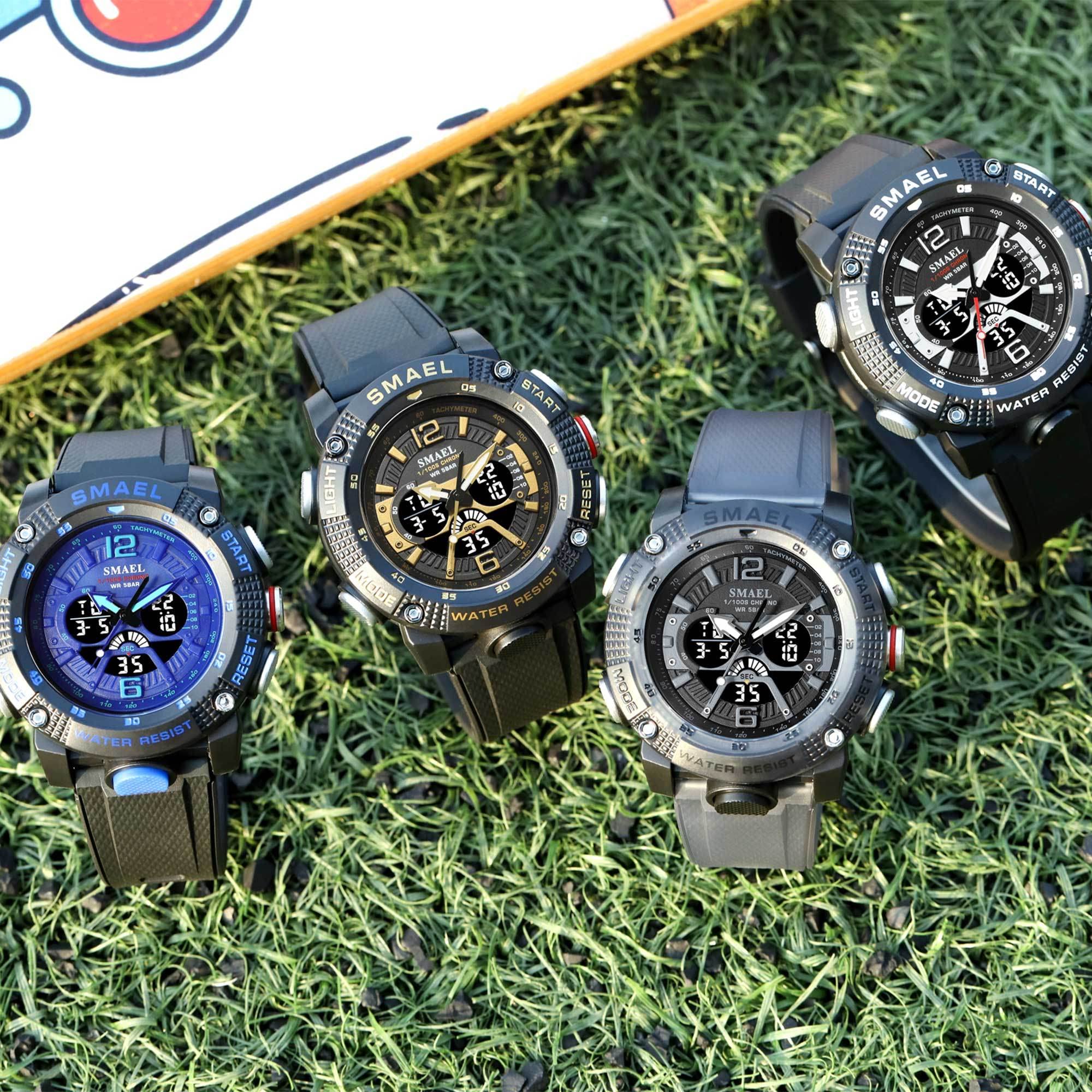 findtime Orologio da uomo sportivo militare, digitale, orologio da polso a LED, per attività all'aperto, impermeabile, 5 ATM, orologio tattico, sveglia, calendario, cronometro, data, analogico
