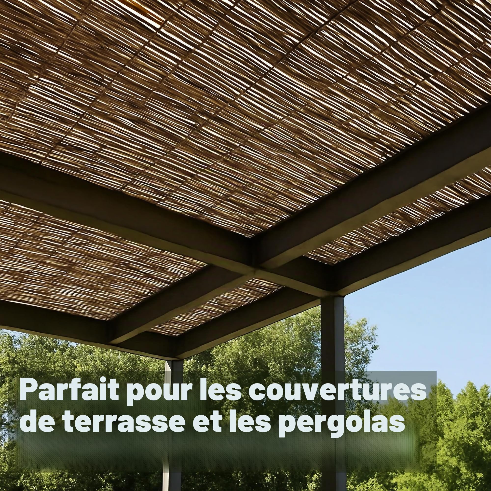 ESTO Canisse En Bambou Naturel Pour Extérieur, Clôture Décorative En Bambou Baril Bambou, Filet Franges Privacy (1,5 x 5 mètres)