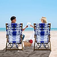 Vista 5 de Melino Silla plegable de madera para exteriores, 3 posiciones, reclinable, con almohada, bolsa con cremallera, correa de transporte, marco de madera