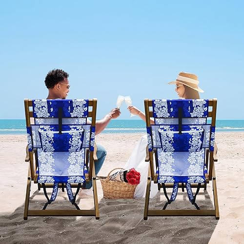 Miniatura 5 de Melino Silla plegable de madera para exteriores, 3 posiciones, reclinable, con almohada, bolsa con cremallera, correa de transporte, marco de madera