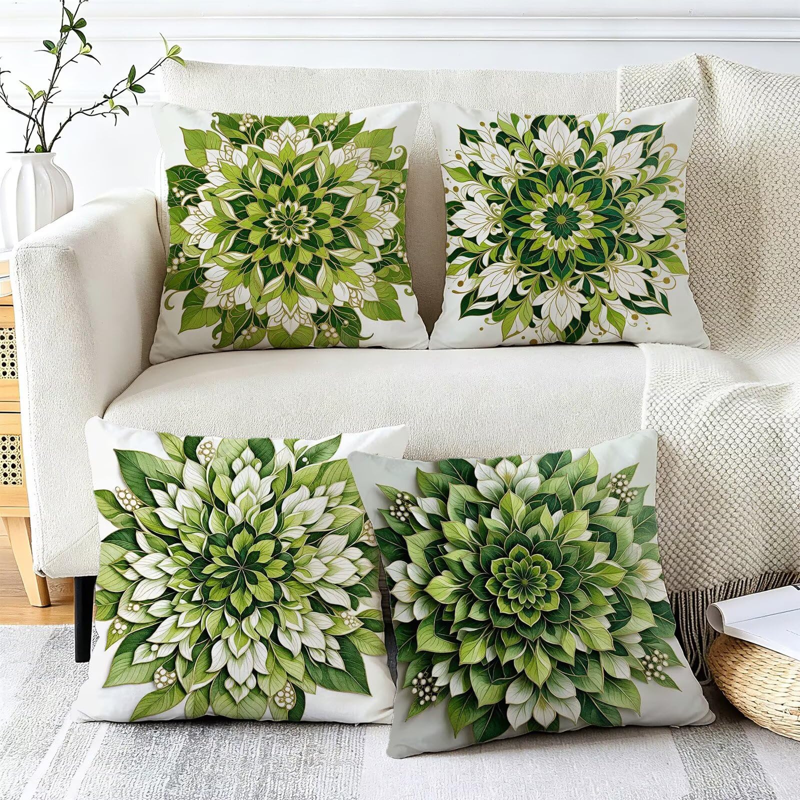 Verde Federe Cuscini Divano 50x50cm, Cuscini da Esterno Set de 4, Cod-433
